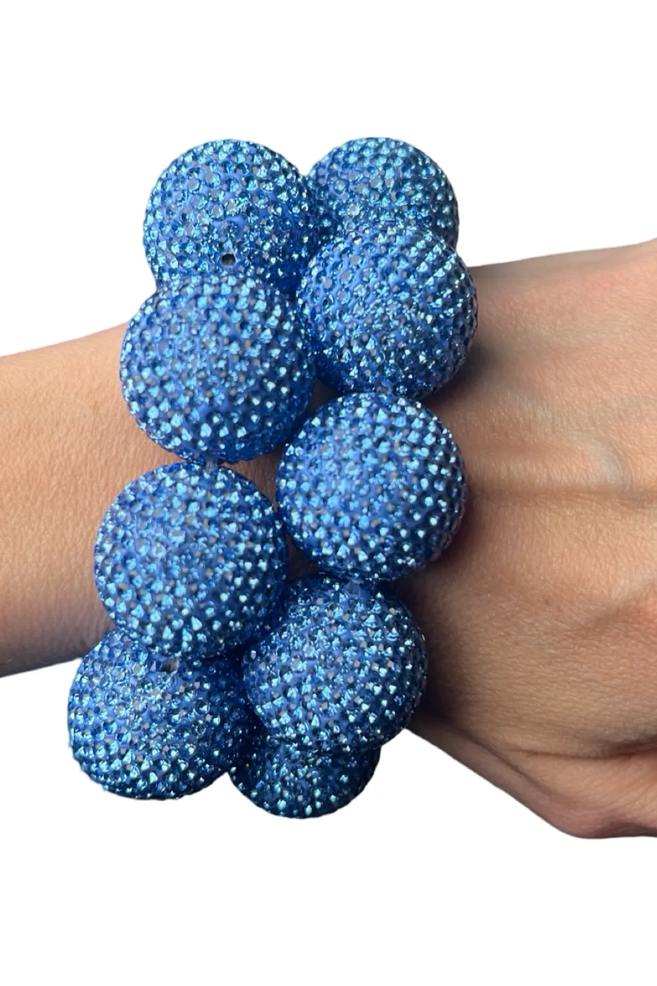 Denim Blue Crystal Sphere Stretch Statement Bracelet