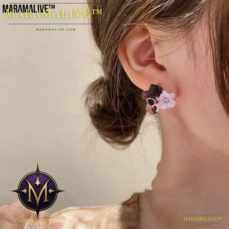 Diamond Cat''s Eye Crystal Flower Earrings