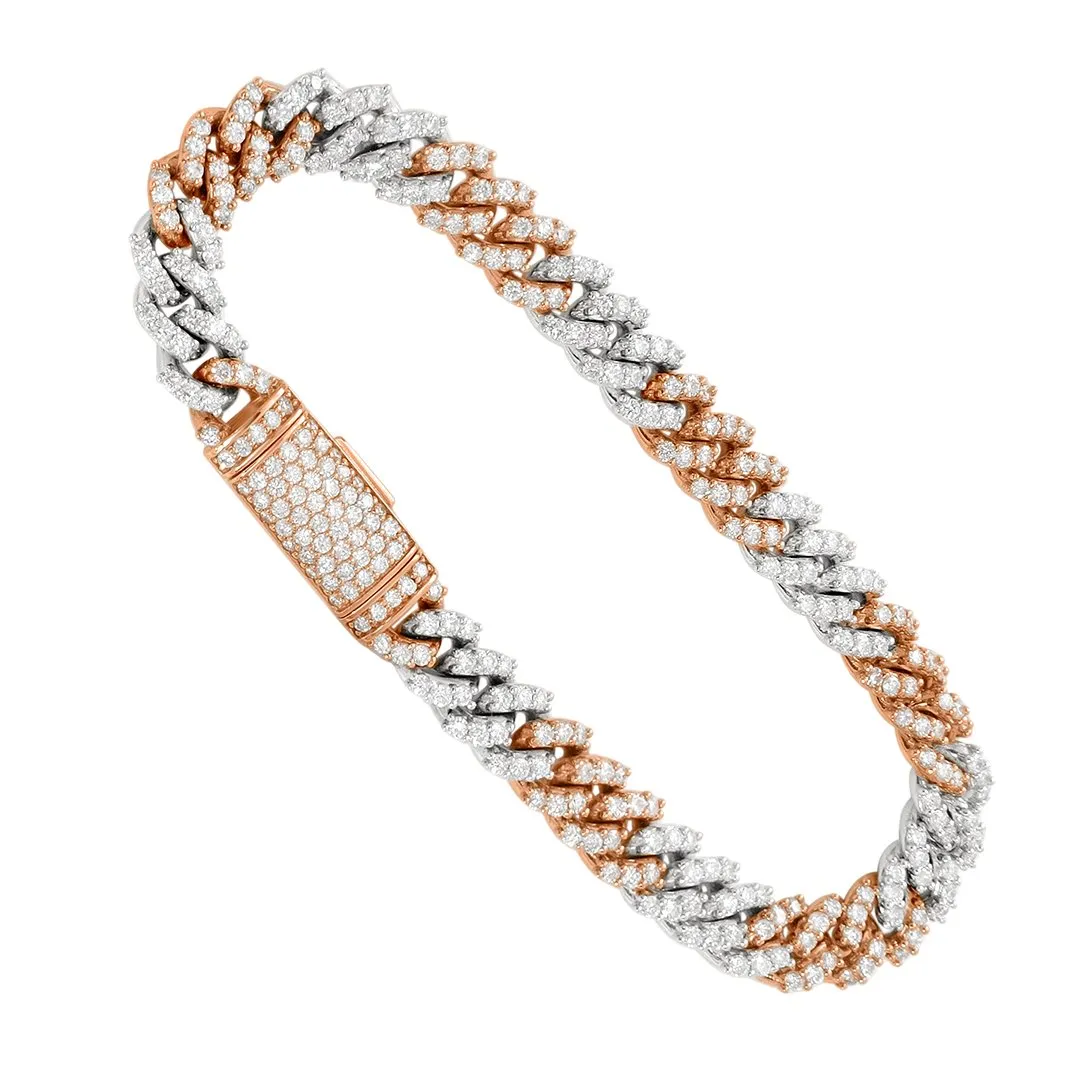 Diamond Cuban Bracelet in 14k Two Tone Gold 5.37 Ctw