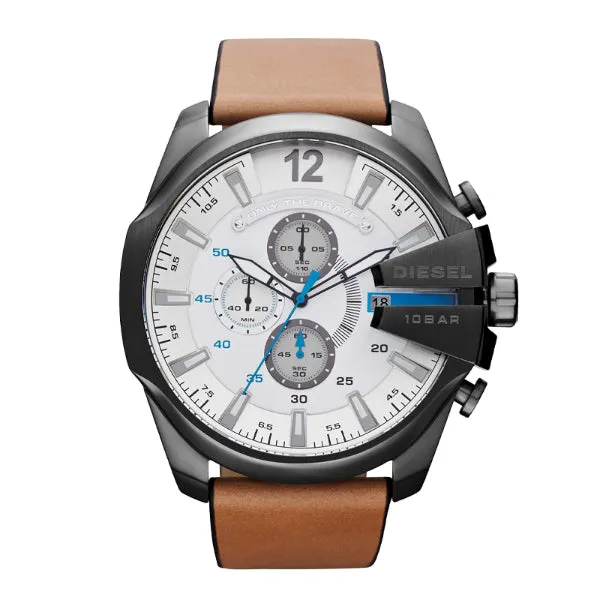 Diesel Brown Leather Strap White Dial Quartz Watch for Gents - DZ4280