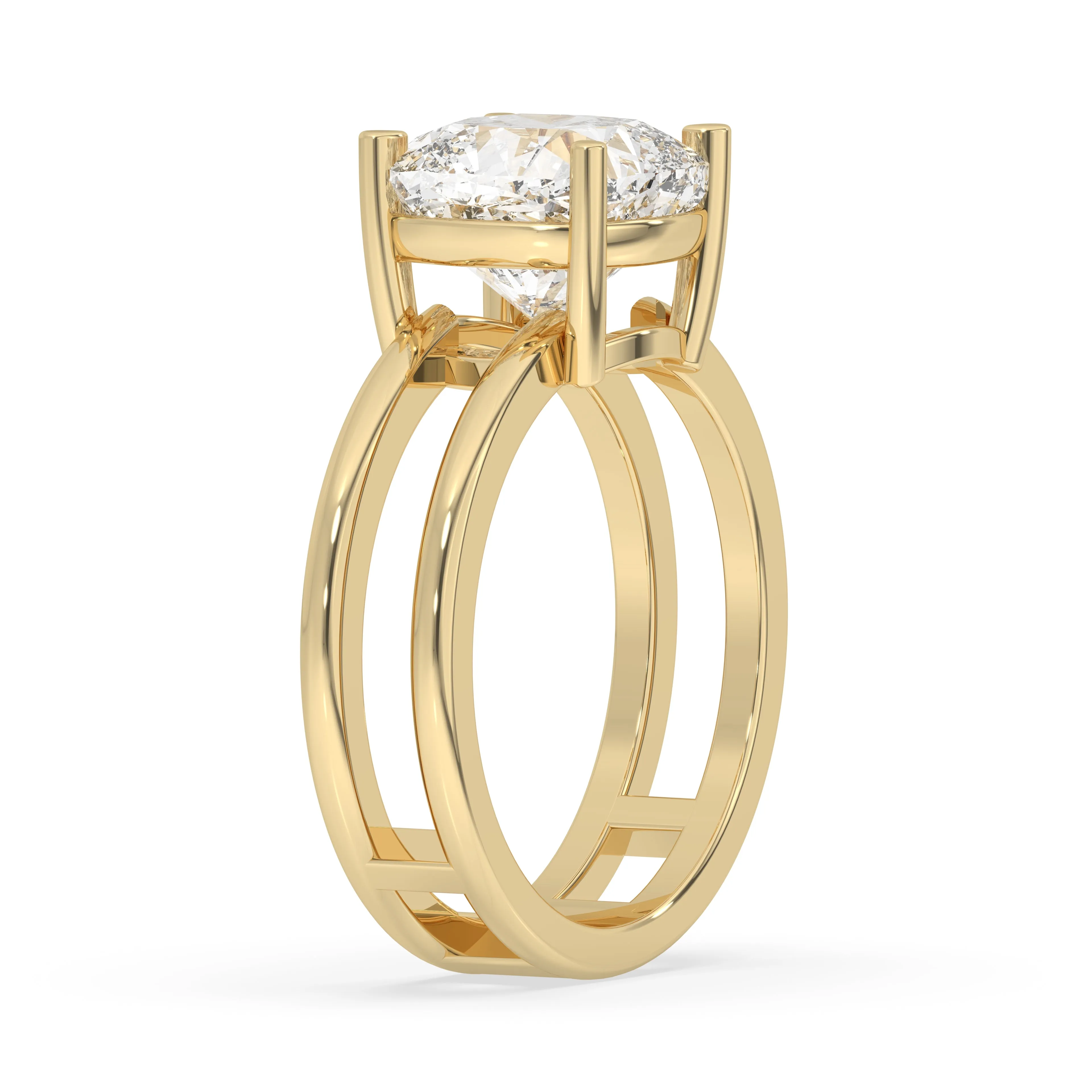 Double Band Cushion Solitaire Ring