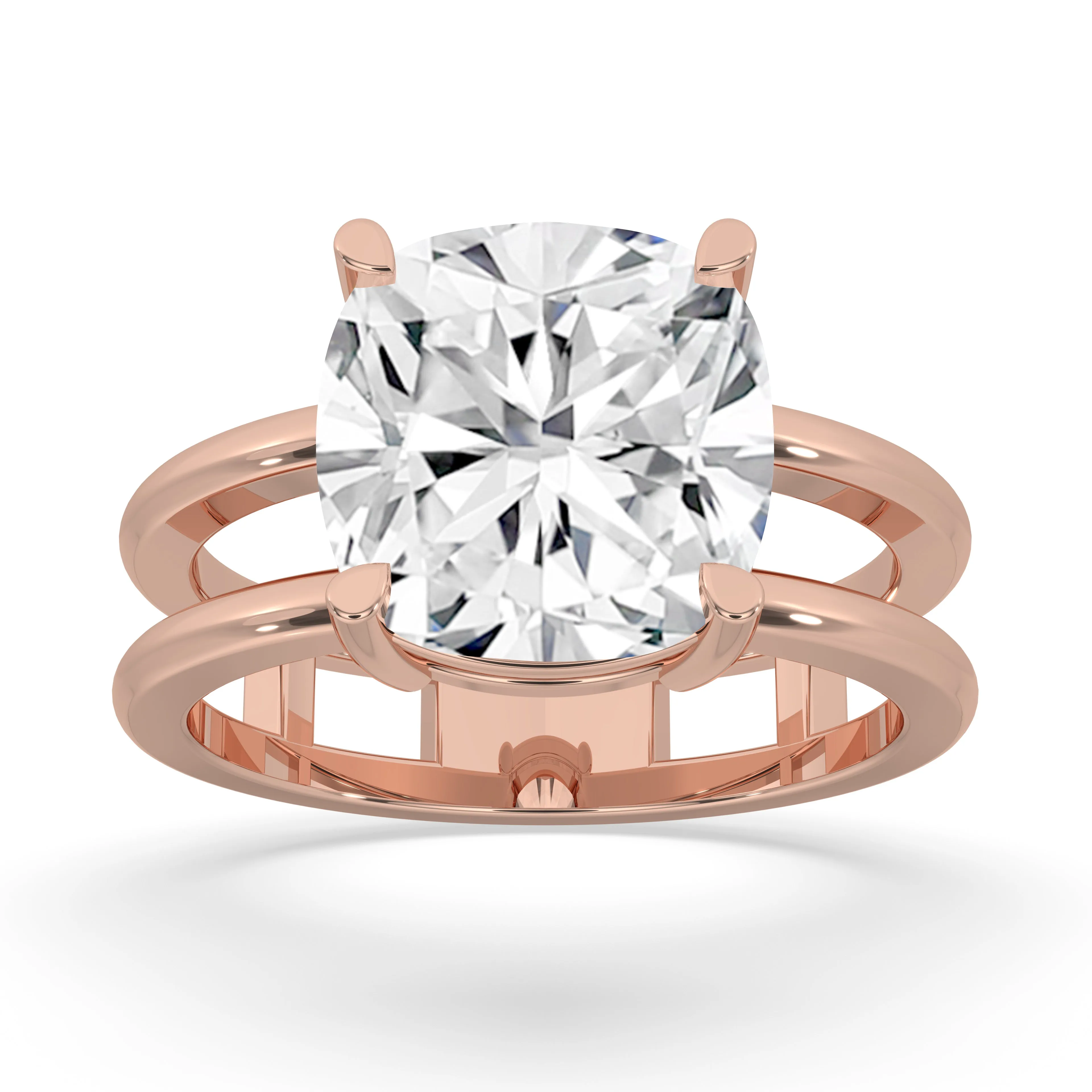 Double Band Cushion Solitaire Ring