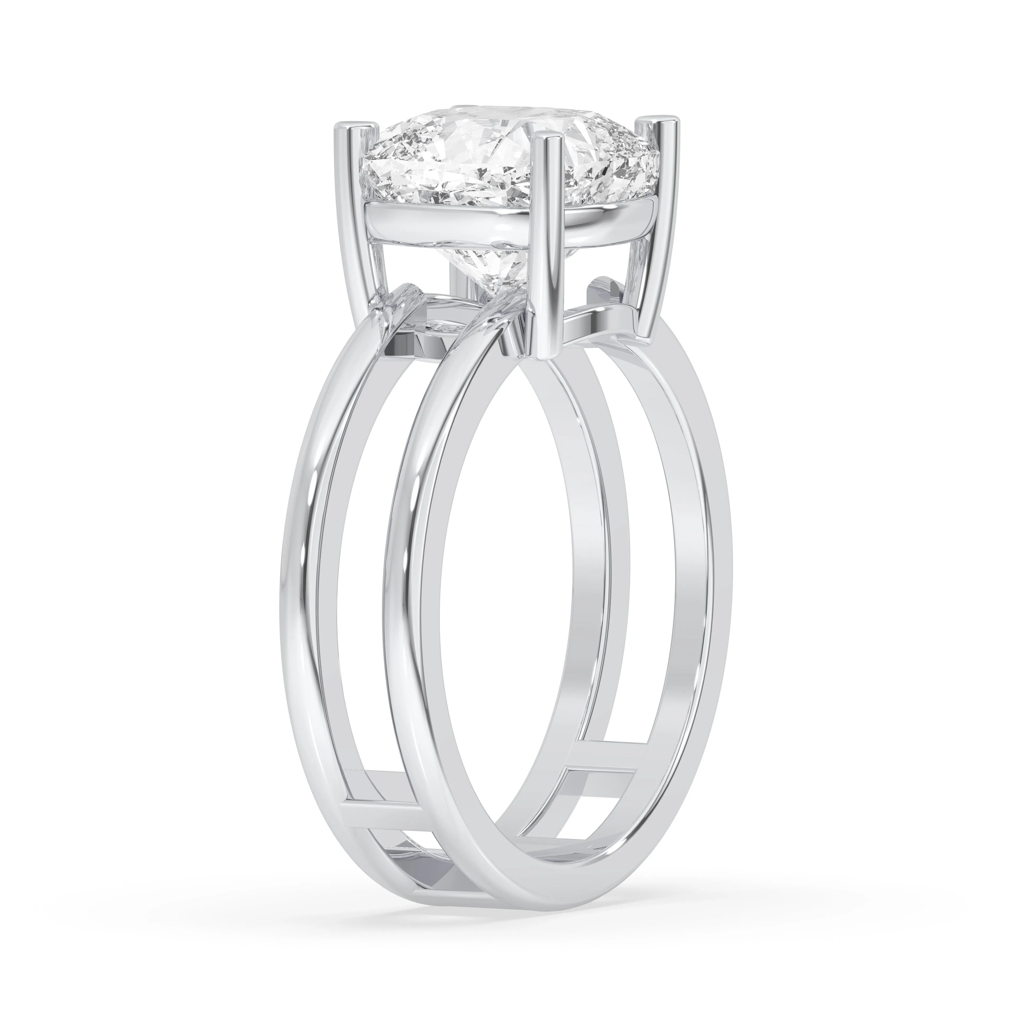 Double Band Cushion Solitaire Ring