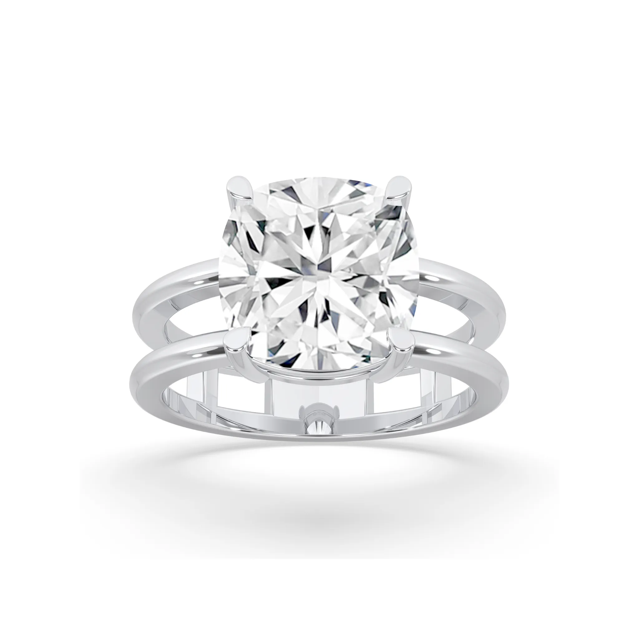 Double Band Cushion Solitaire Ring