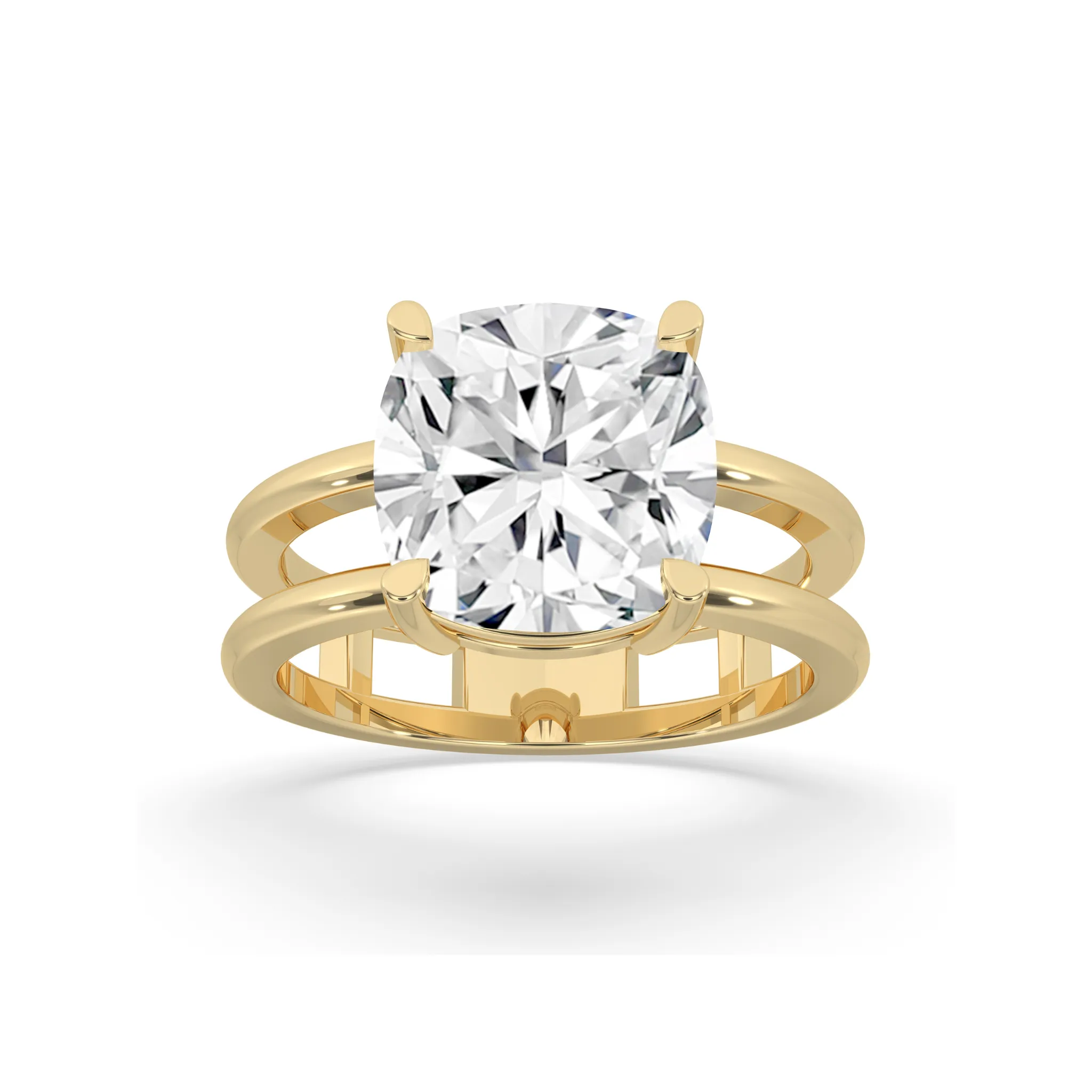 Double Band Cushion Solitaire Ring