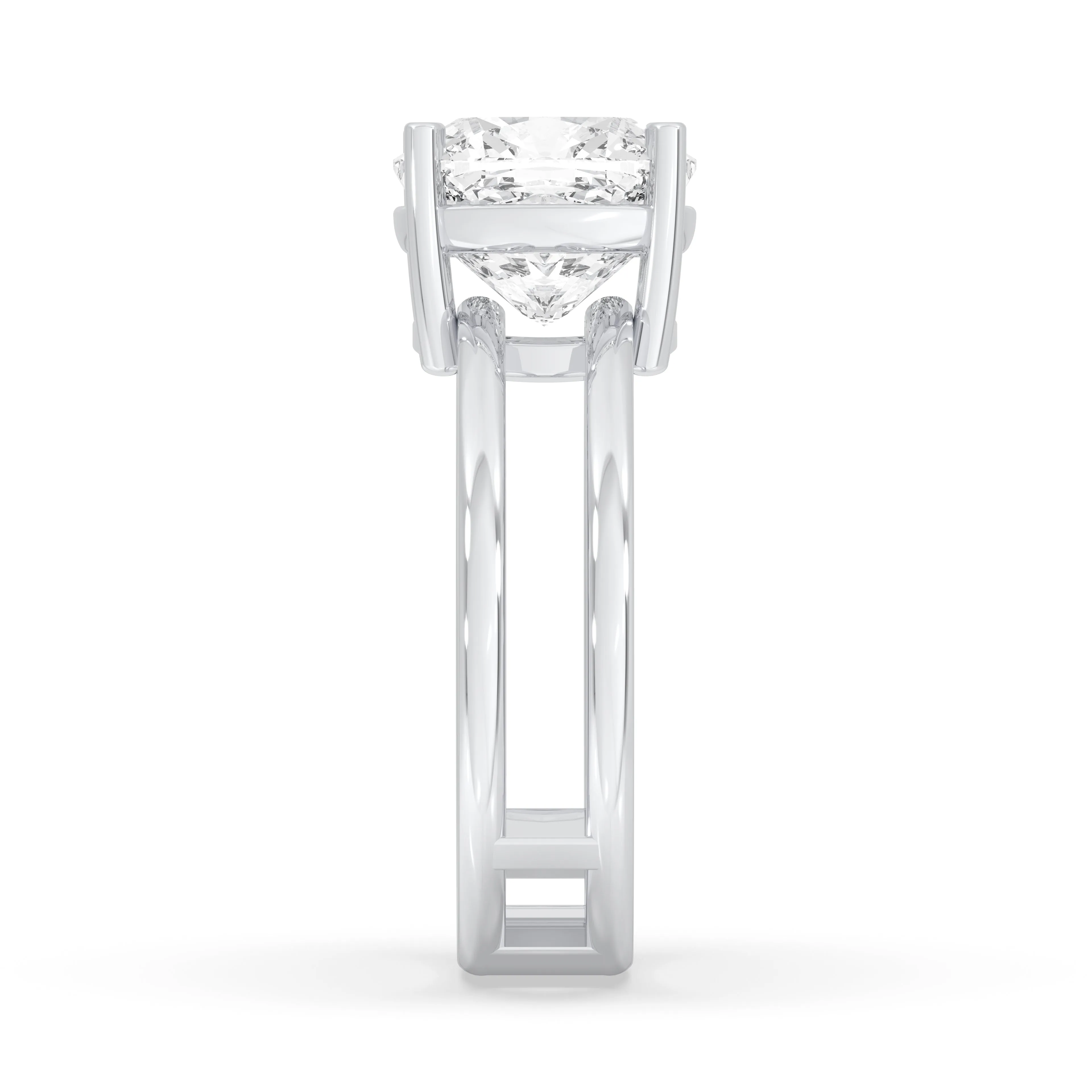 Double Band Cushion Solitaire Ring