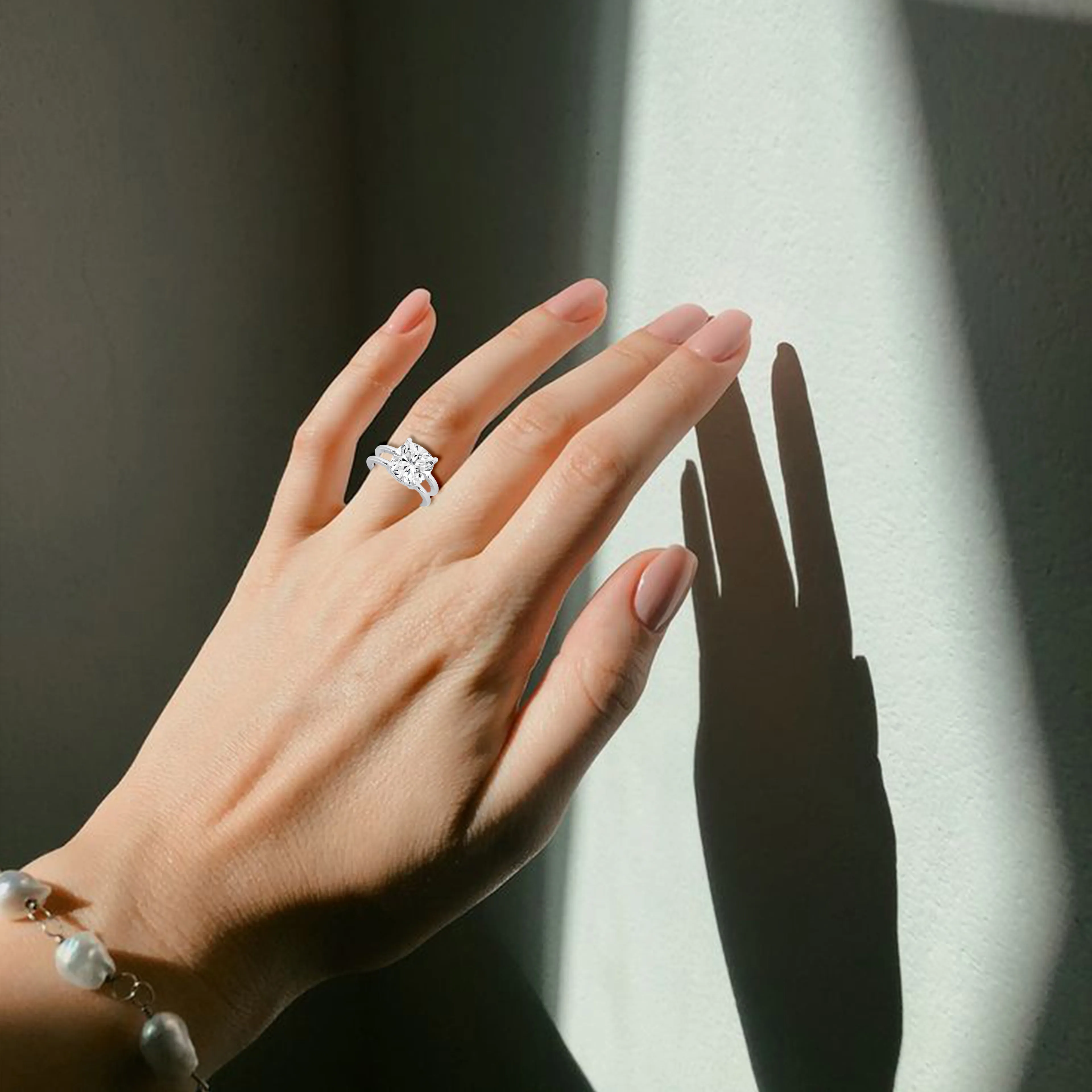Double Band Cushion Solitaire Ring
