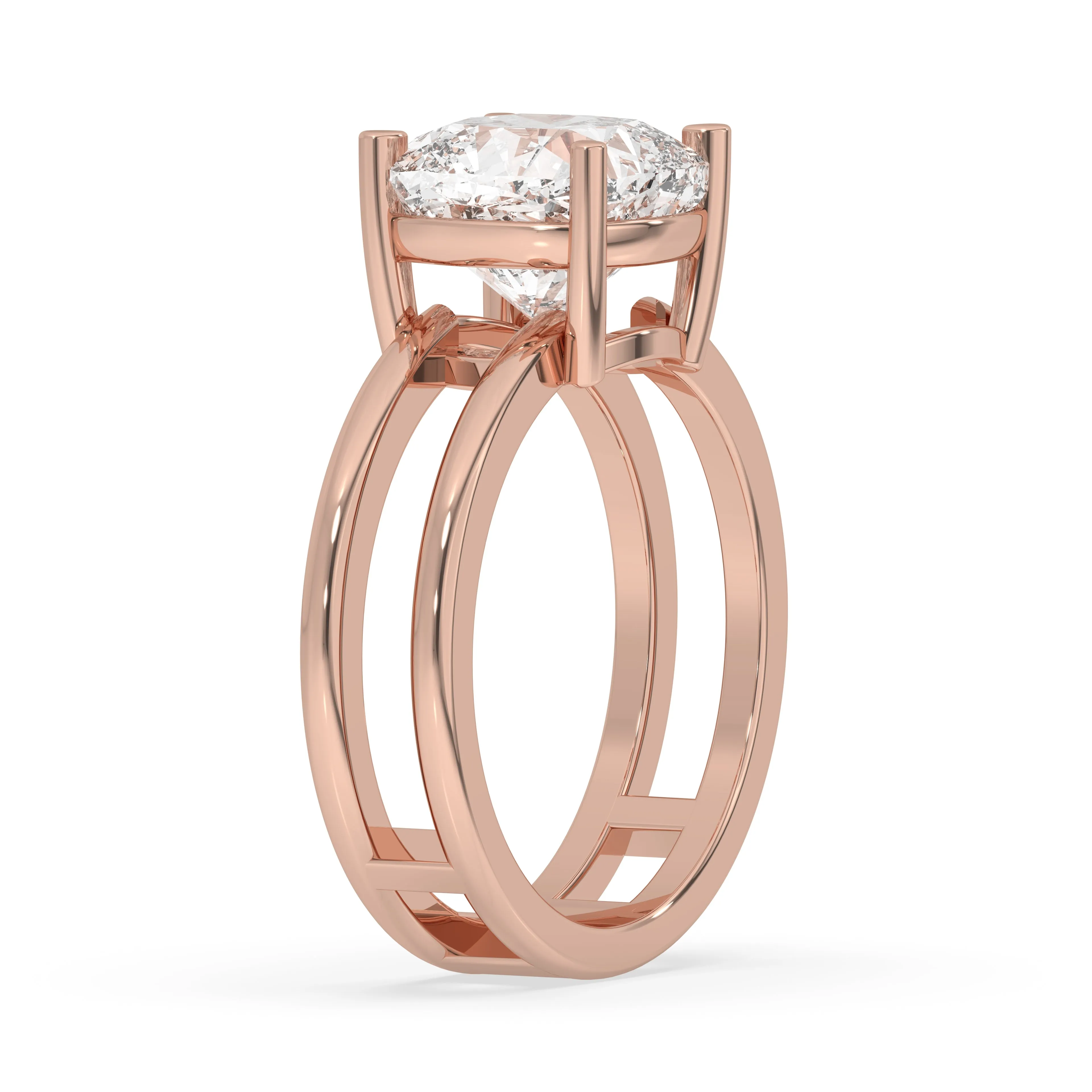 Double Band Cushion Solitaire Ring