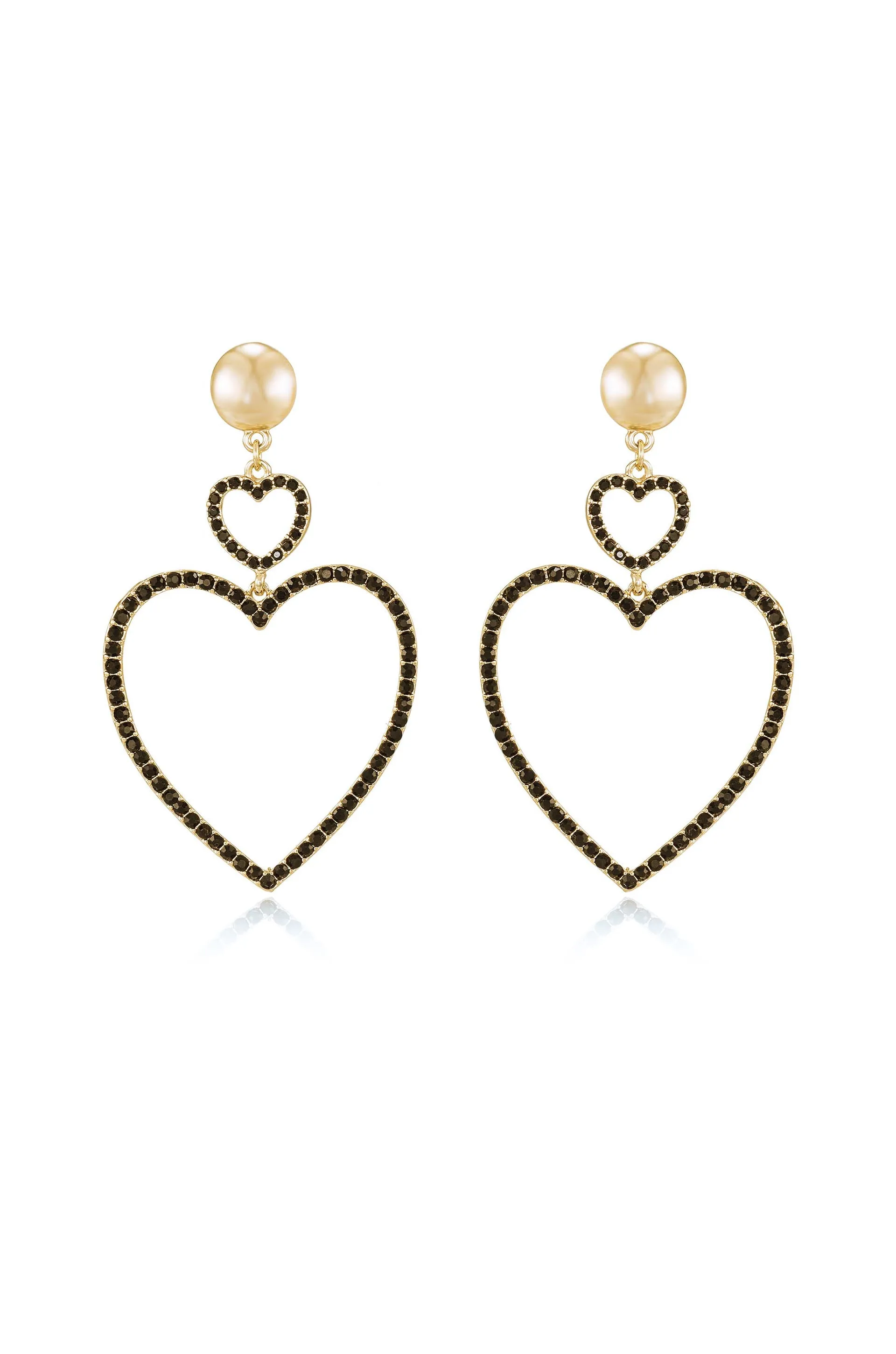 Double Heart Crystal Drop Earrings