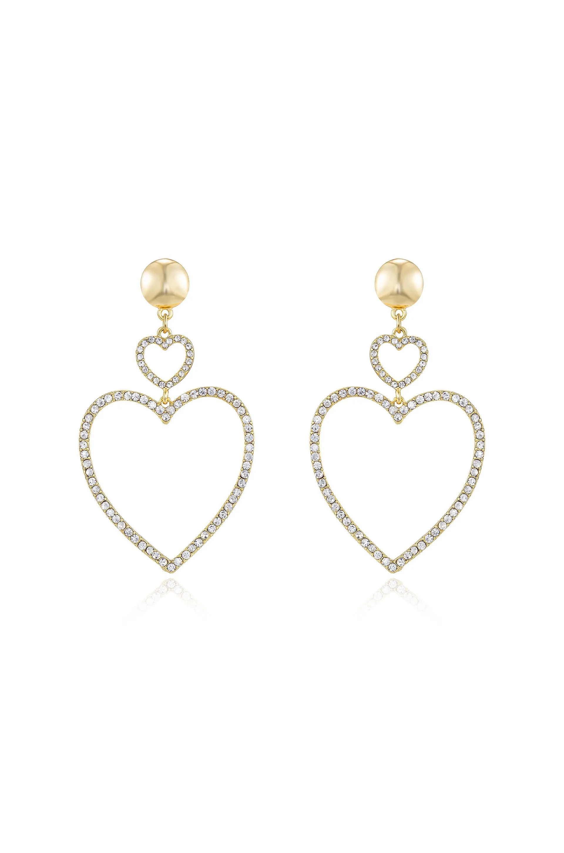Double Heart Crystal Drop Earrings