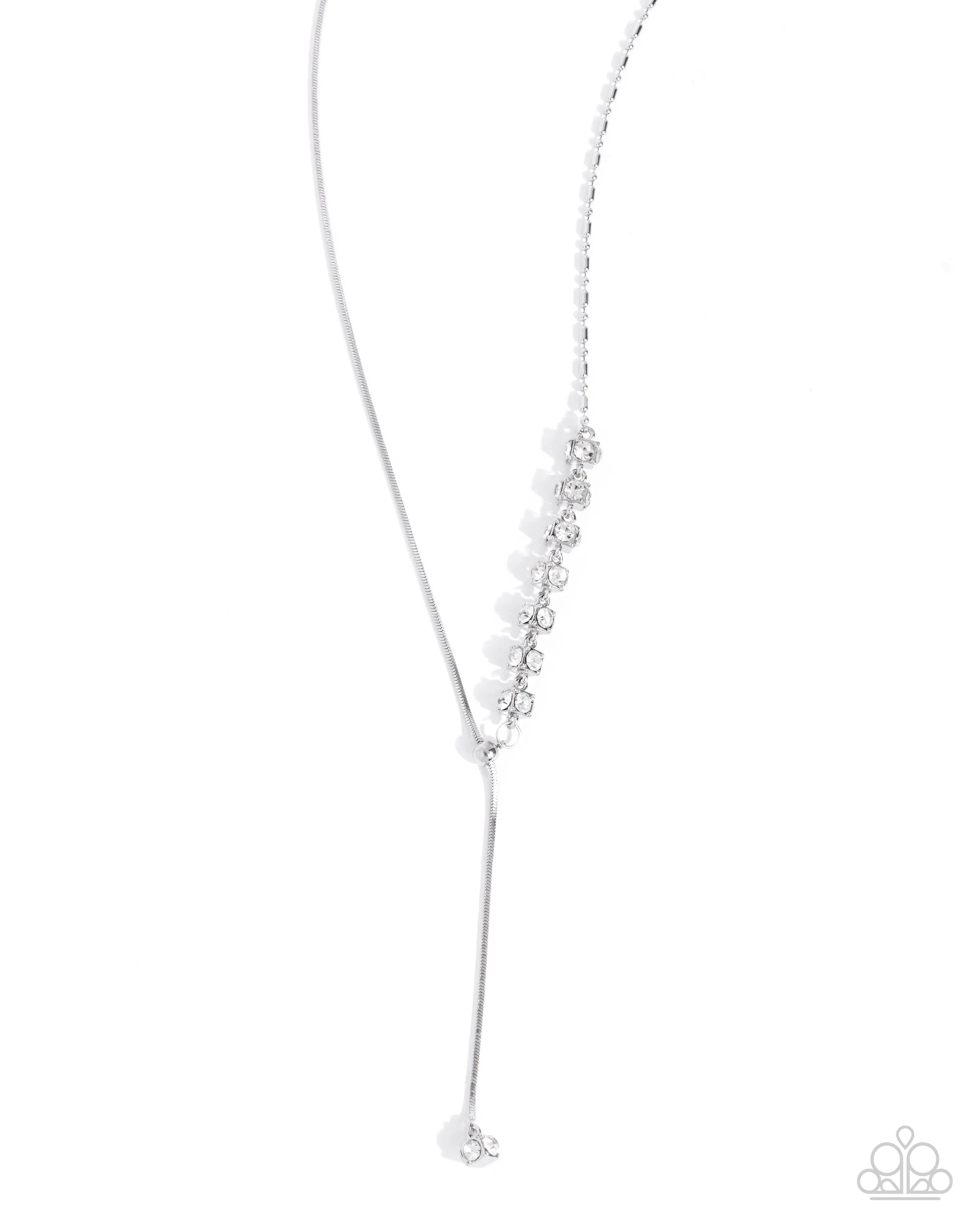 Drops of Dazzle - White - Rhinestone Silver Cube Bead Slider Paparazzi Short Necklace