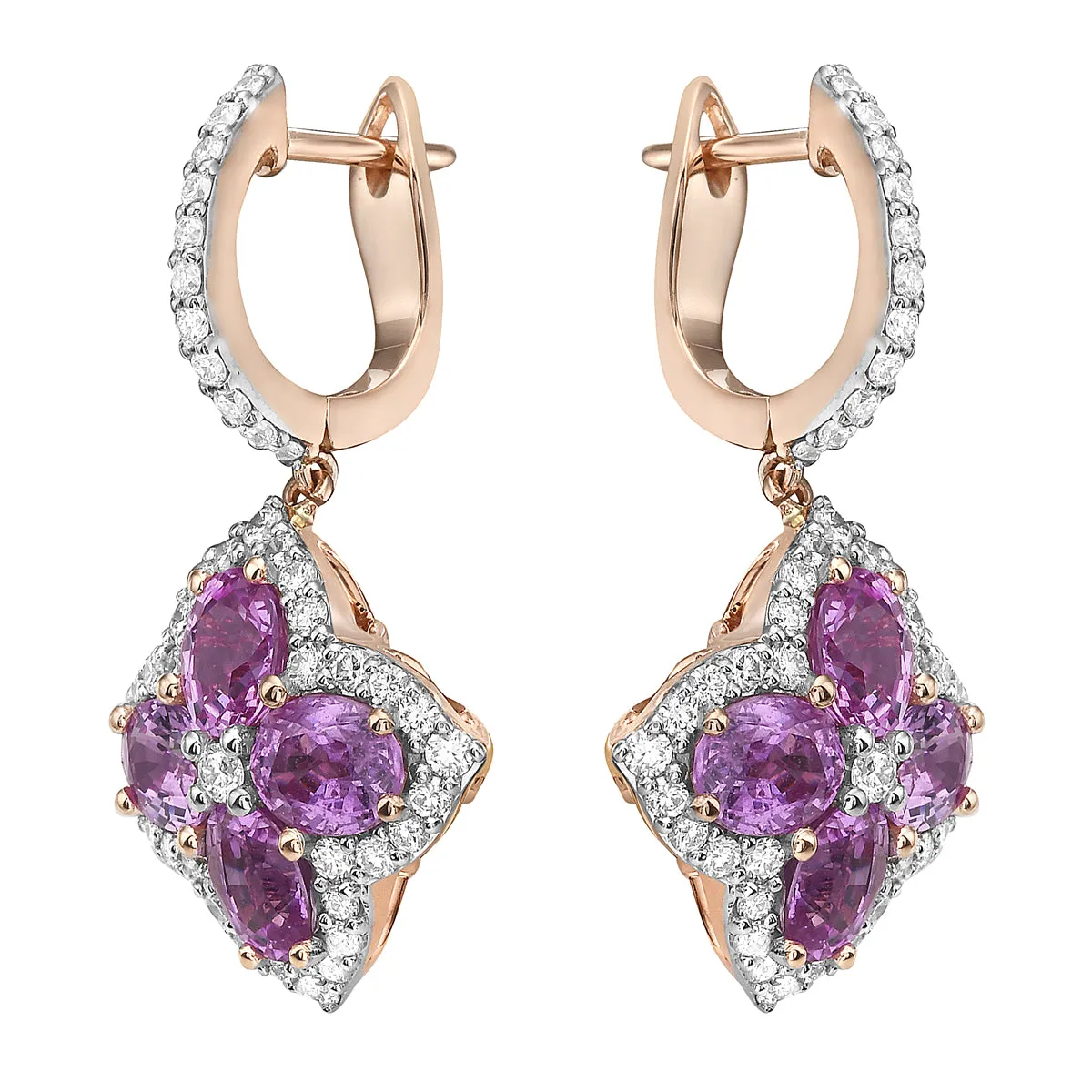 Earrings 14KR/4.2G 8P.SAP-3.5CT 88RD-0.66CT