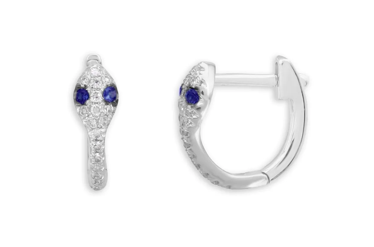 Earrings 14kt Gold Snake Huggies Diamonds & Gemstone Eyes