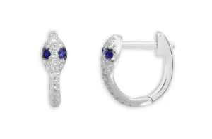 Earrings 14kt Gold Snake Huggies Diamonds & Gemstone Eyes