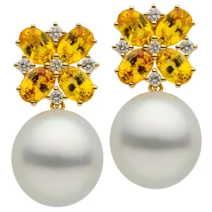 Earrings 18KY/3.7G 8SAPP-4.56CT 10RD-0.32CT S.Sea 13-14mm