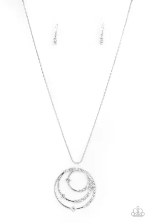Ecliptic Elegance - White - Rhinestone Circular Pendant Paparazzi Necklace