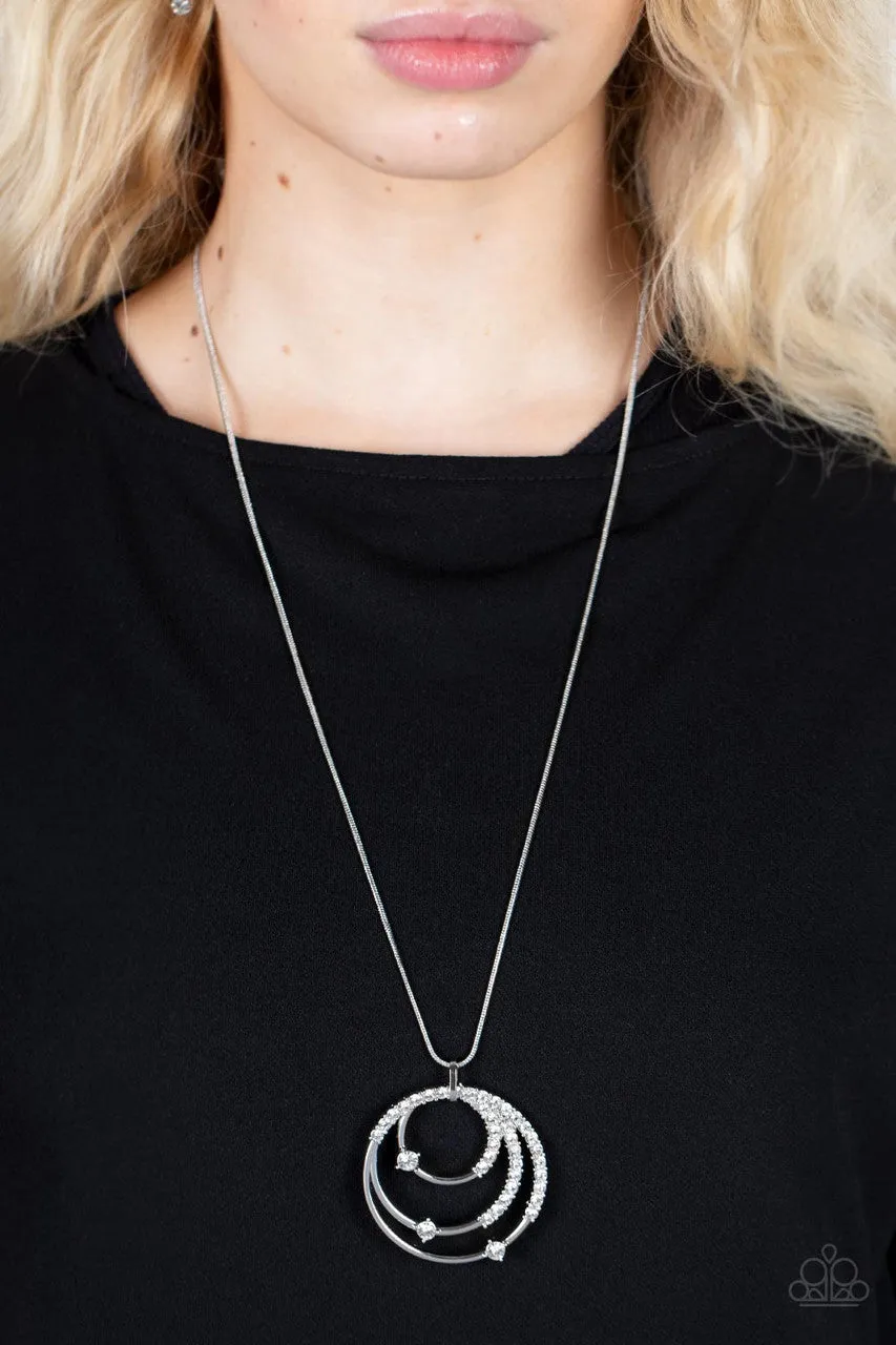 Ecliptic Elegance - White - Rhinestone Circular Pendant Paparazzi Necklace