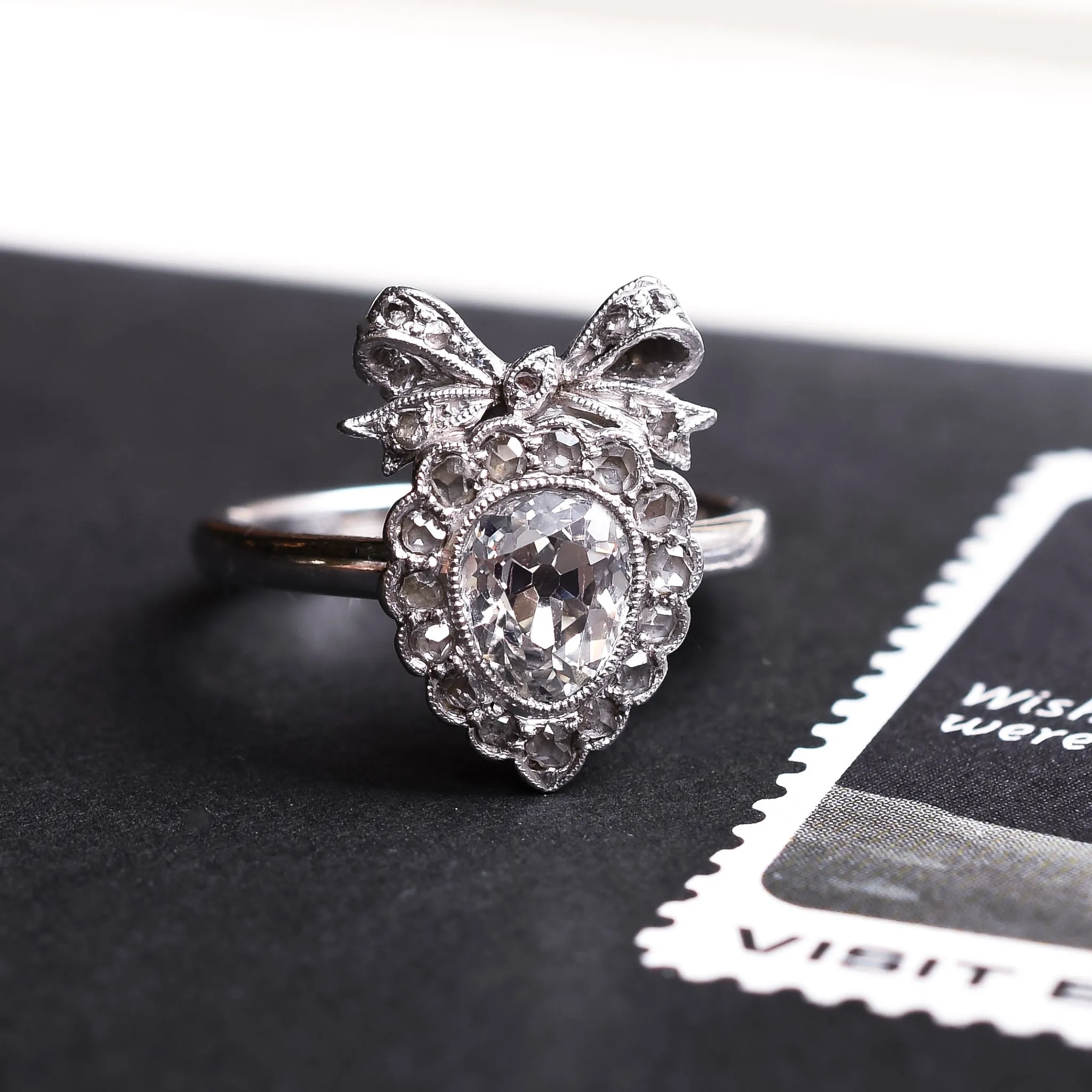 Edwardian Diamond Bowed Heart Ring