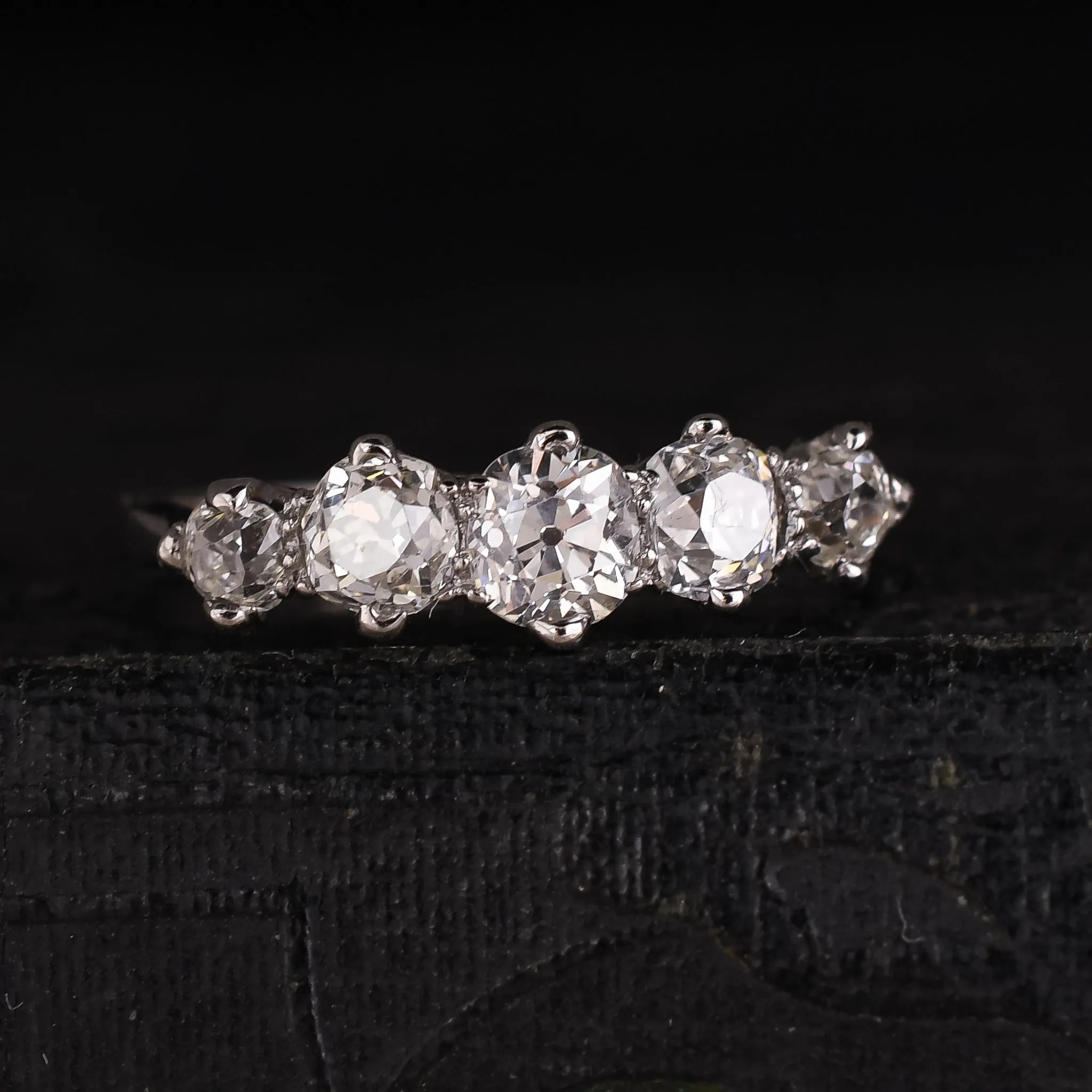 Edwardian Old Mine Cut Diamond 5-Stone Half-Hoop Ring