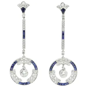 Edwardian Platinum Sapphire & Diamond Earrings c.1910