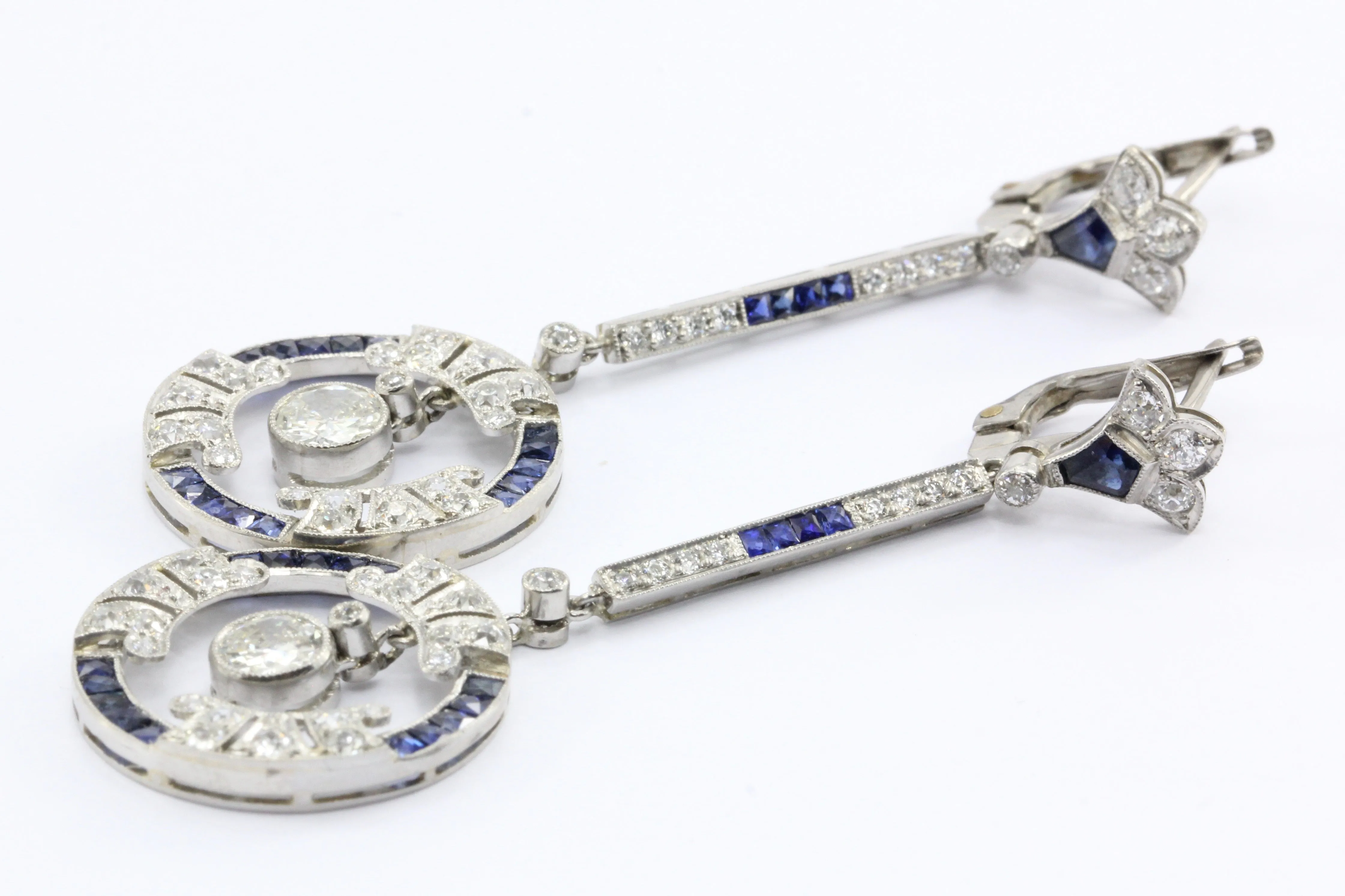 Edwardian Platinum Sapphire & Diamond Earrings c.1910