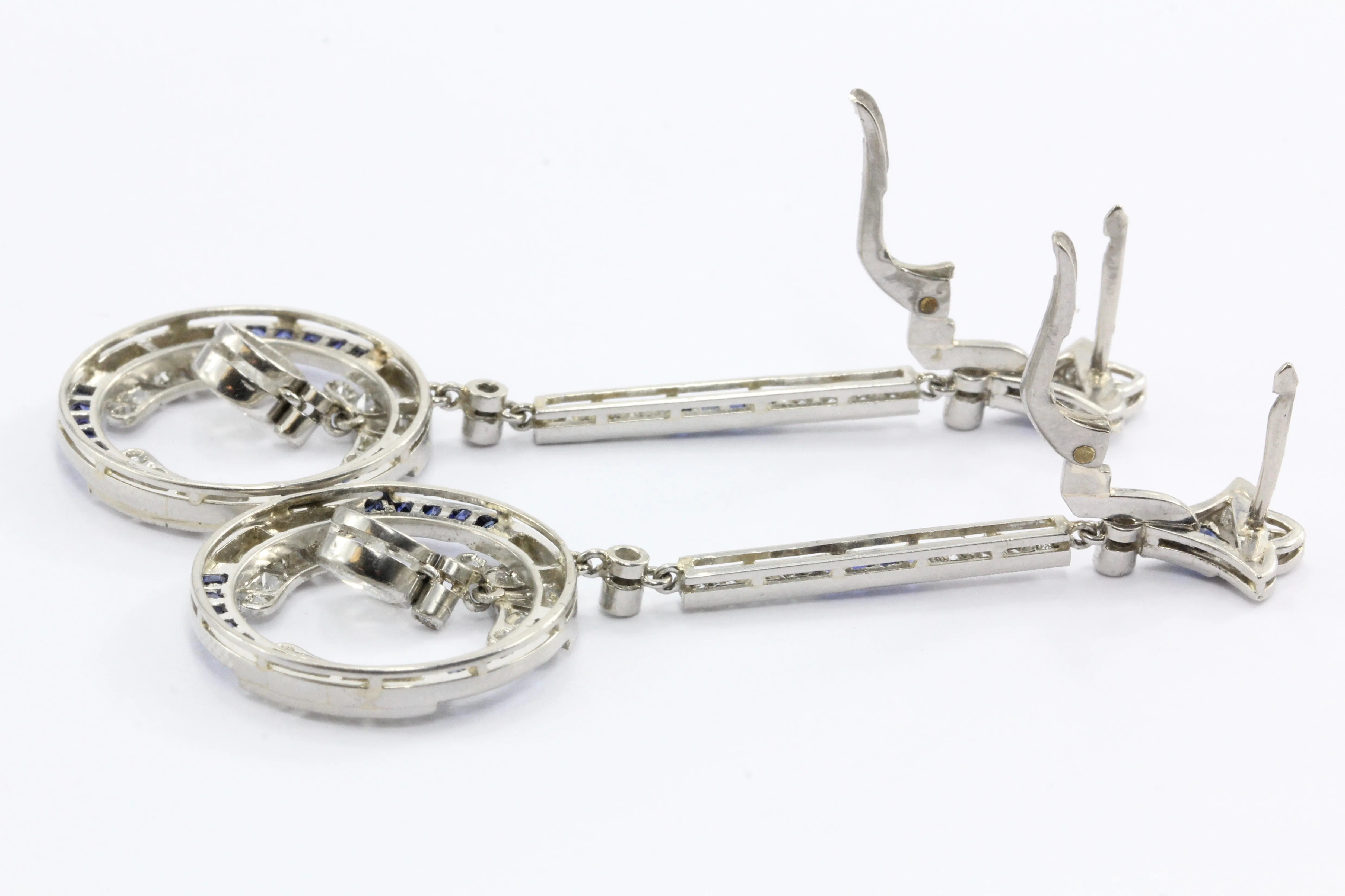 Edwardian Platinum Sapphire & Diamond Earrings c.1910
