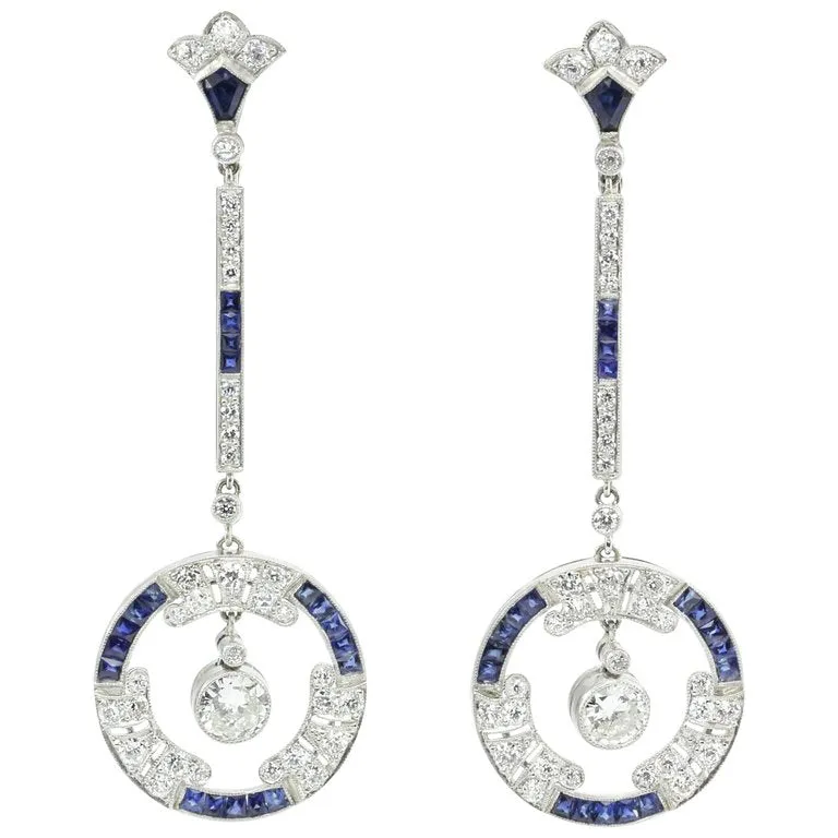 Edwardian Platinum Sapphire & Diamond Earrings c.1910