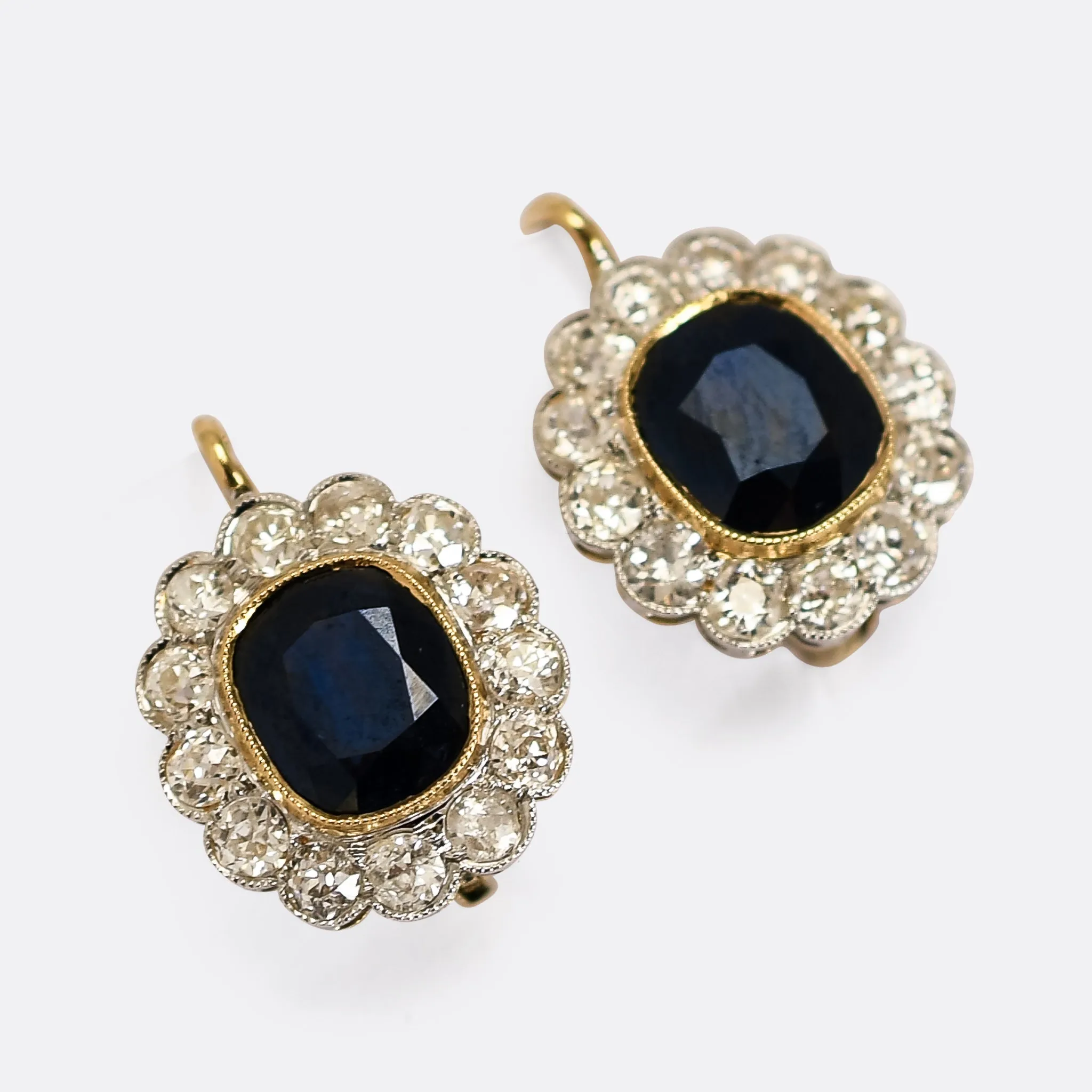 Edwardian Sapphire & Diamond Flower Cluster Earrings