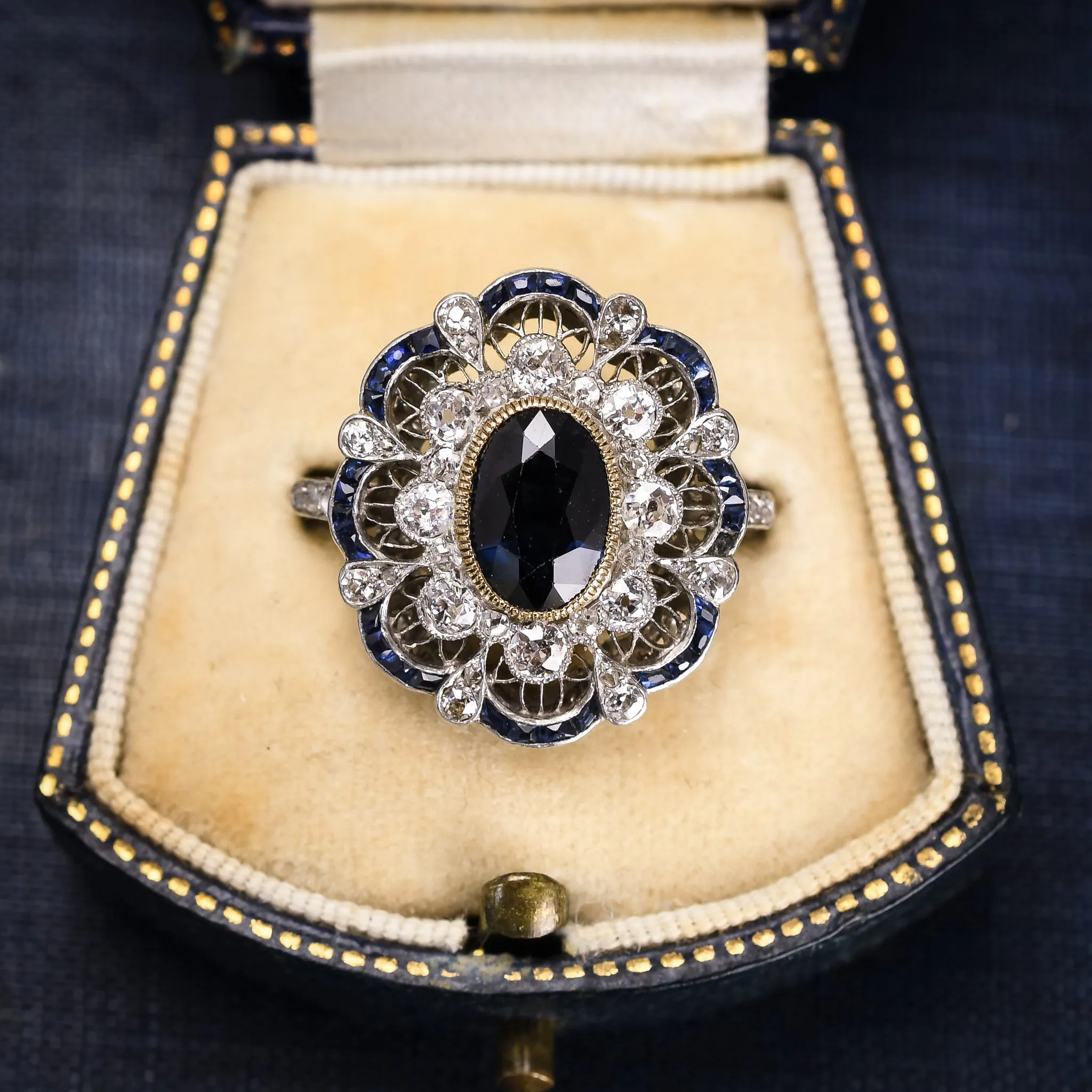 Edwardian Sapphire & Diamond Openwork Cocktail Ring