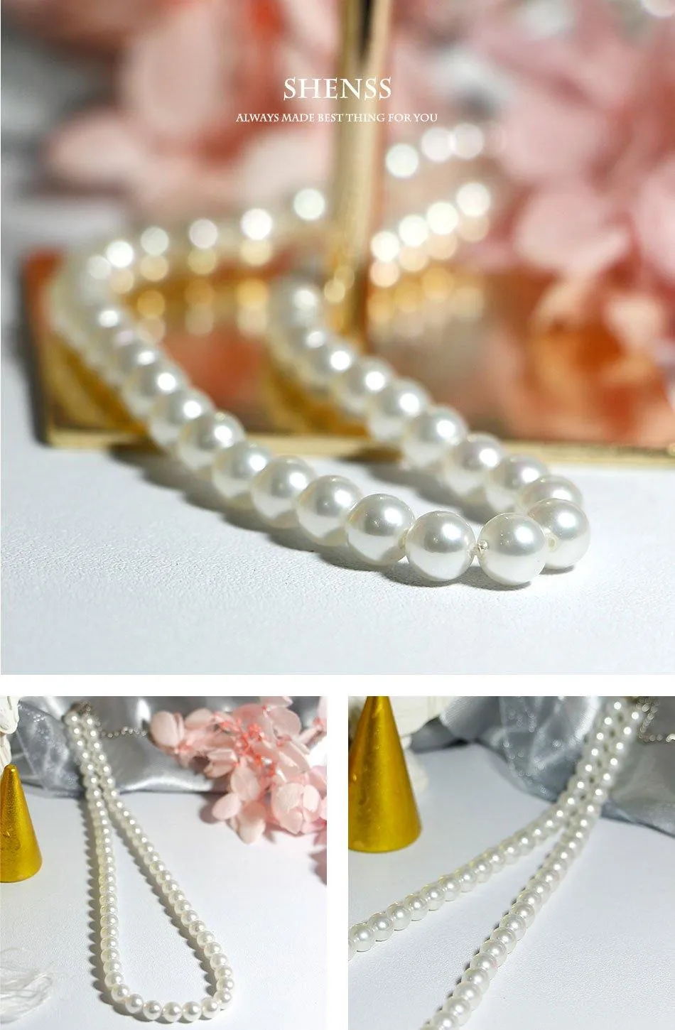 Elegant Necklace Shell Pearl With Silver Chain