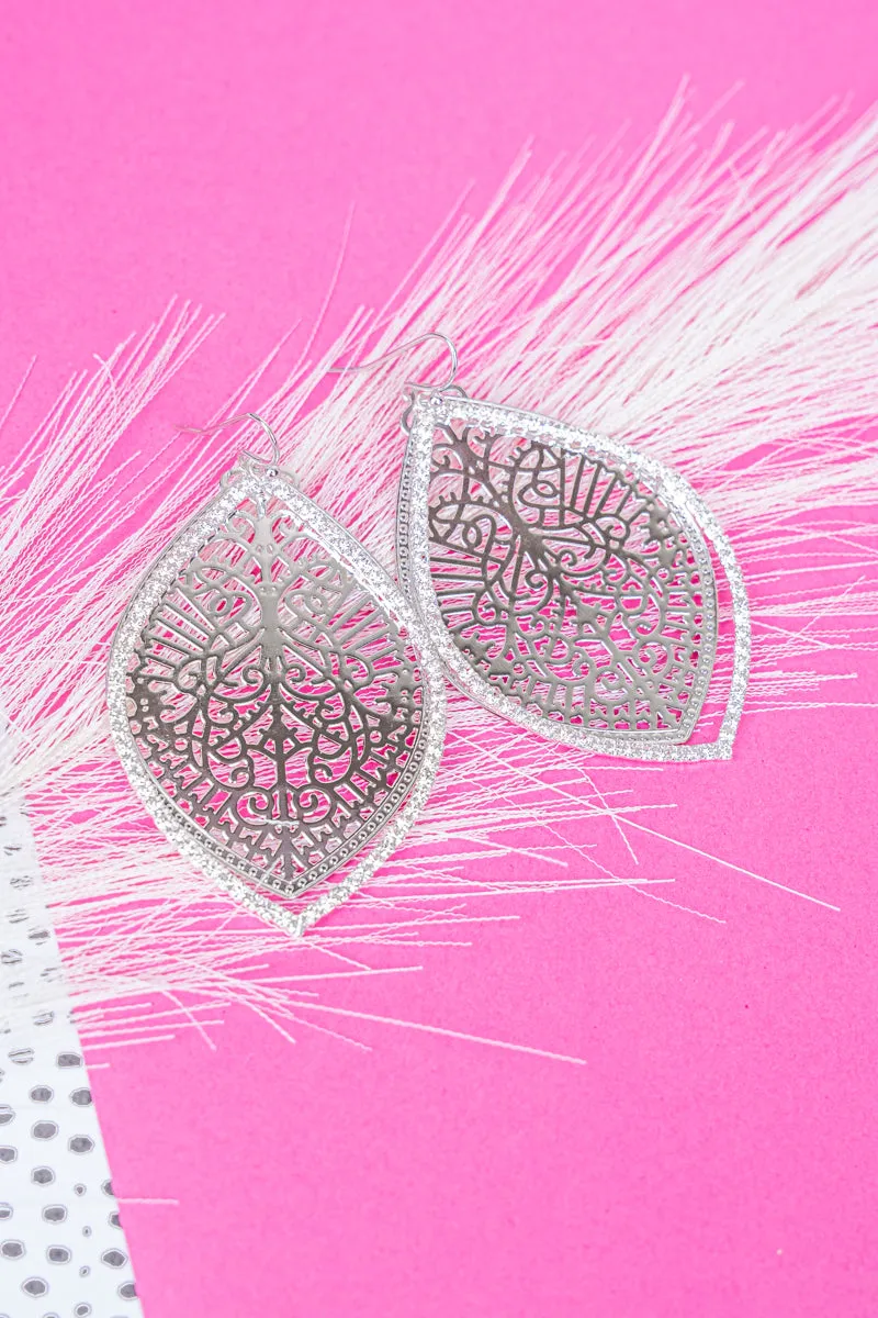 Elina Crystal Silvertone Filigree Earrings