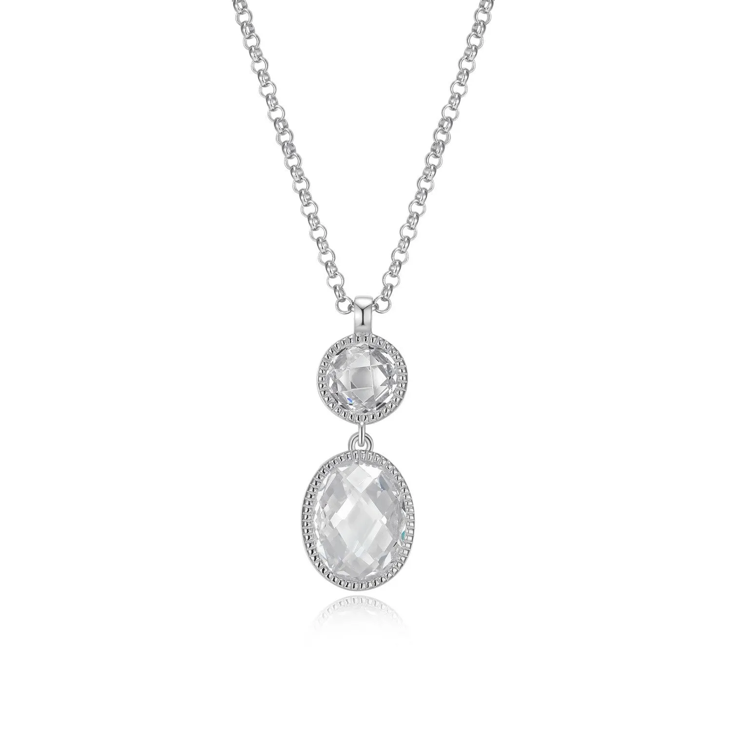 Elle Essence Sterling Silver 18K Yellow Gold/Rhodium Plated Oval and Round CZ Necklace