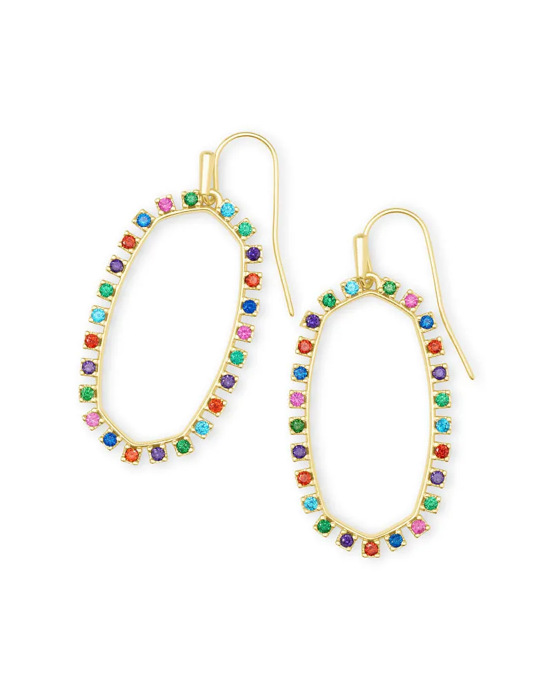 Elle Gold Open Frame Crystal Drop Earrings In Multi Crystal