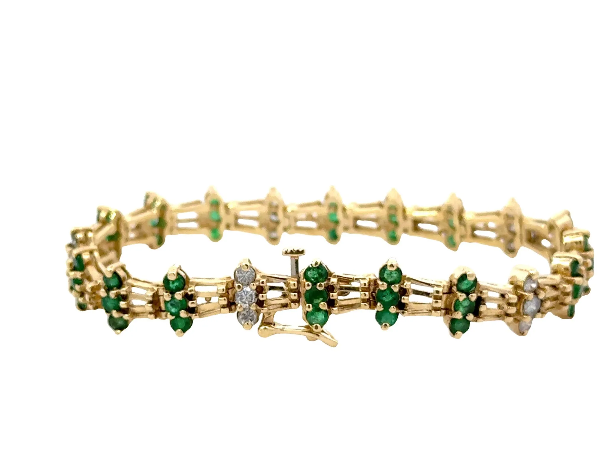 Emerald and Diamond Link Bracelet 14k Yellow Gold