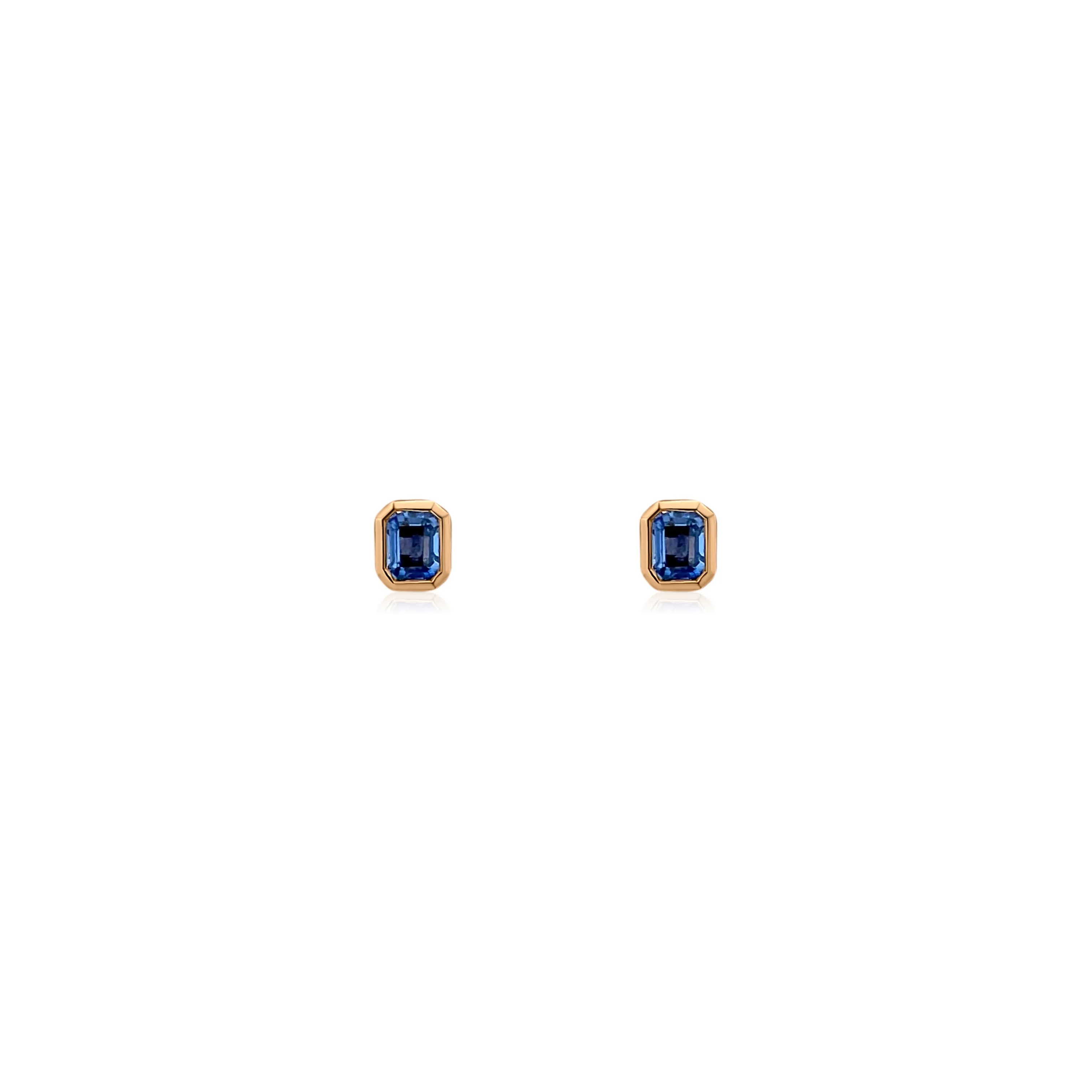 Emerald Cut Blue Sapphire Bezel Stud Earrings