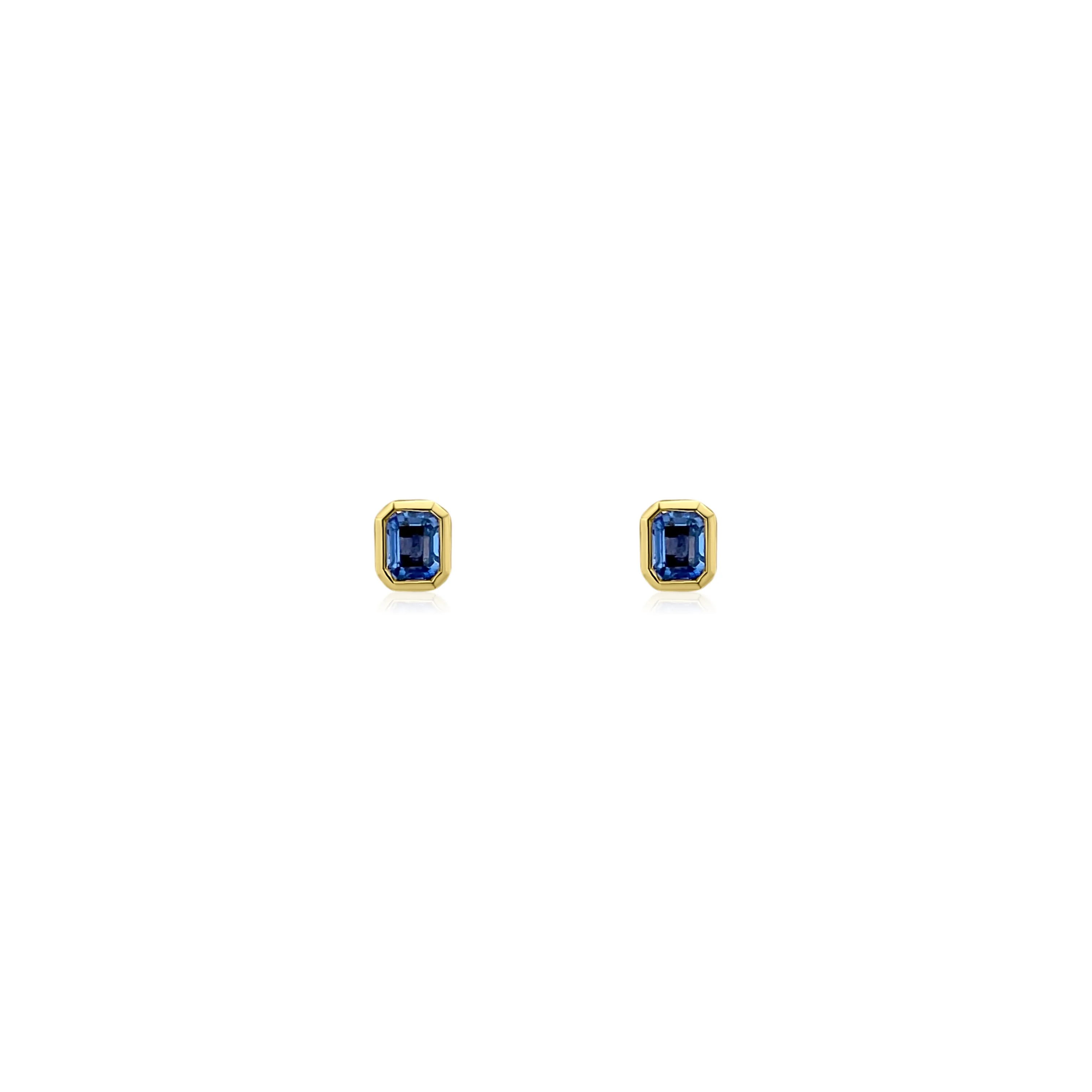 Emerald Cut Blue Sapphire Bezel Stud Earrings