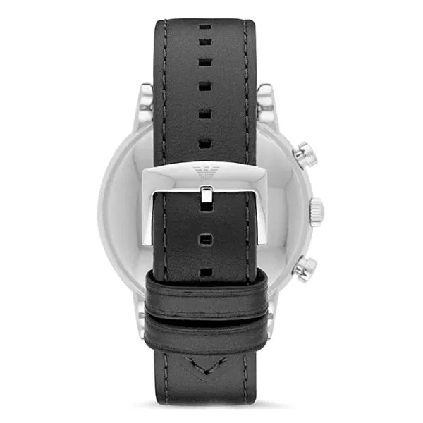 EMPORIO ARMANI Dress Black Leather Strap Black Dial Chronograph Quartz Watch for Gents - AR8029