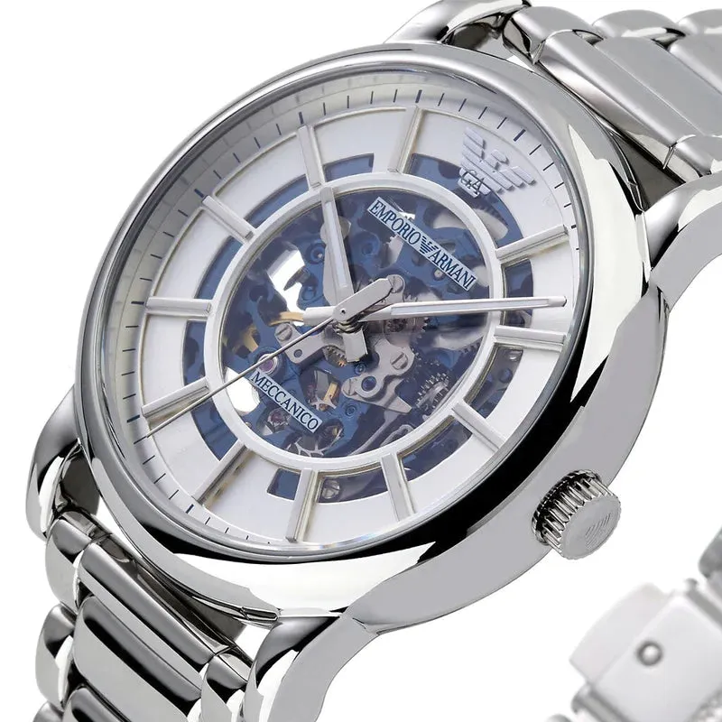 Emporio Armani Meccanico Silver Stainless Steel Skeleton Dial Automatic Watch for Gents - AR60006