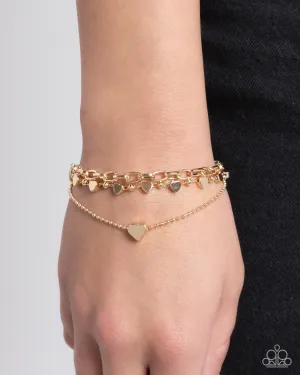 Endearing Ending - Gold - Heart and Chain Paparazzi Lobster Claw Bracelet