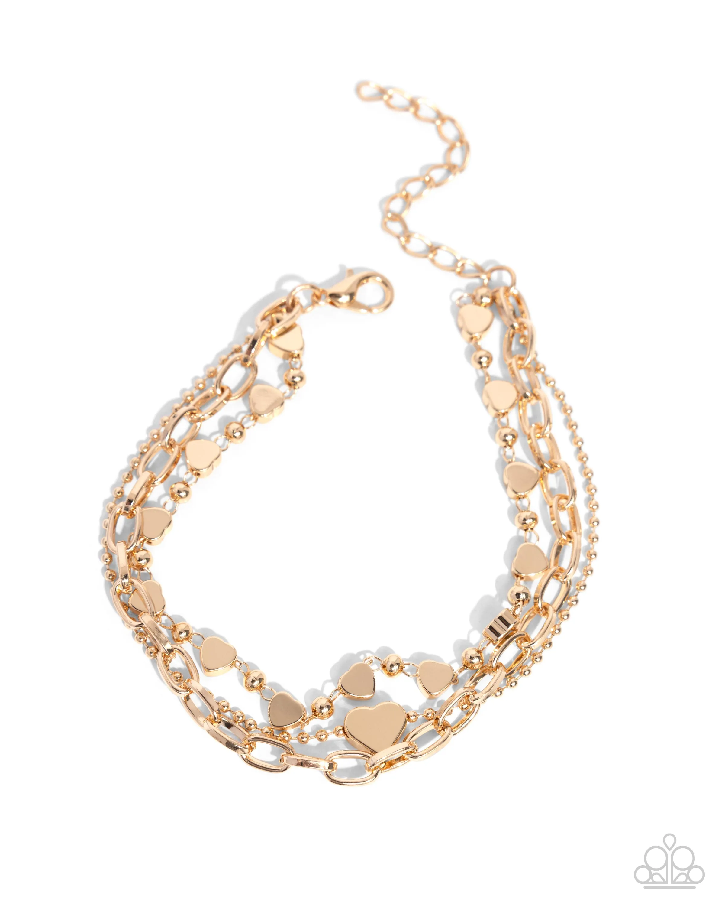 Endearing Ending - Gold - Heart and Chain Paparazzi Lobster Claw Bracelet