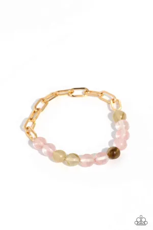 Energetic Edge - Pink - Stone Bead Gold Paperclip Chain Paparazzi Stretchy Bracelet