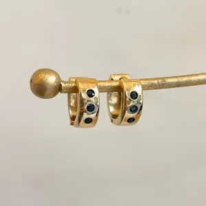 Estate 14KT Yellow Gold Blue Sapphire Hinged Huggie Hoop Earrings
