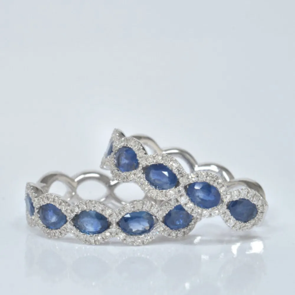 Eternal Natural Blue Sapphire Diamond Hoop Earrings