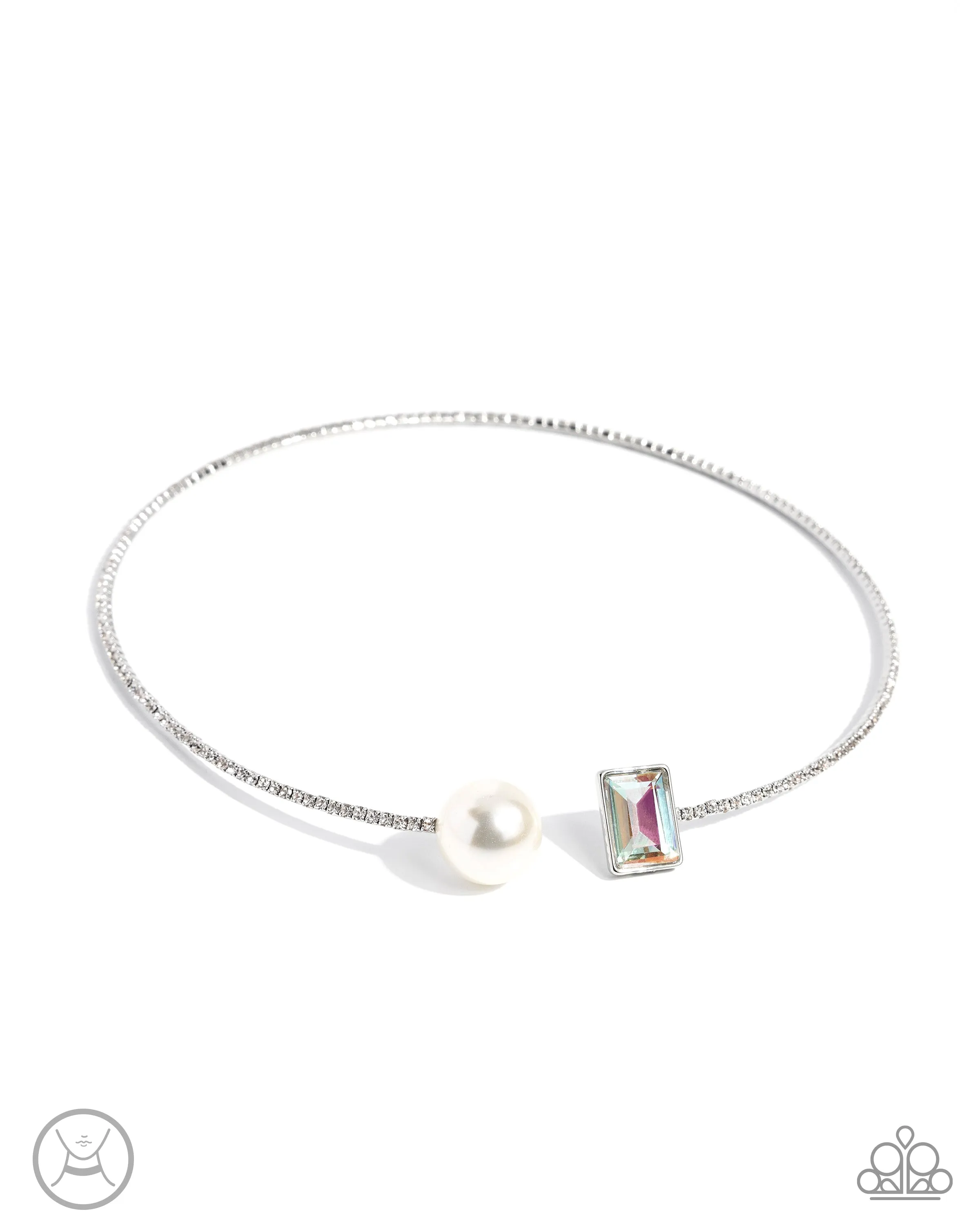 Euphoric Elegance - Multi - Iridescent Gem White Pearl Paparazzi Flex Collar Necklace - March 2025 Life of the Party Exclusive
