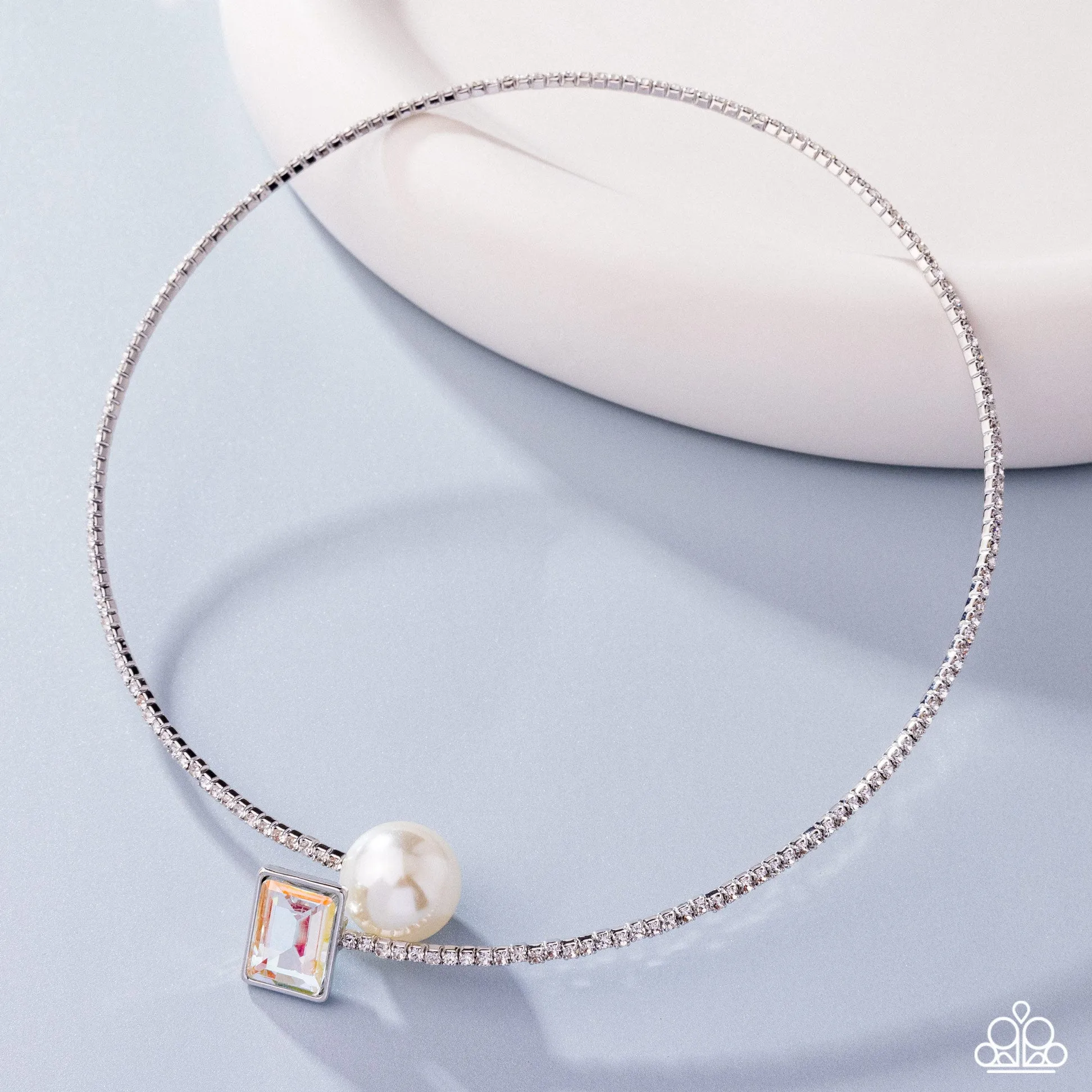 Euphoric Elegance - Multi - Iridescent Gem White Pearl Paparazzi Flex Collar Necklace - March 2025 Life of the Party Exclusive