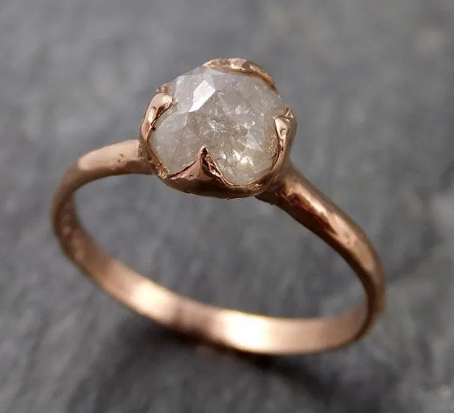 Faceted Fancy cut white Diamond Solitaire Engagement 14k Rose Gold Wedding Ring byAngeline 1130