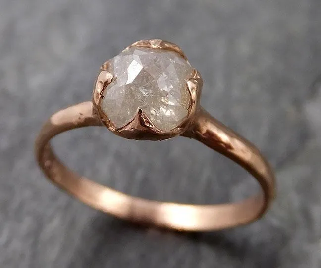 Faceted Fancy cut white Diamond Solitaire Engagement 14k Rose Gold Wedding Ring byAngeline 1130