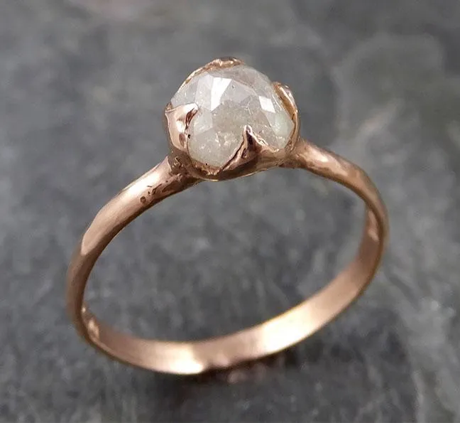 Faceted Fancy cut white Diamond Solitaire Engagement 14k Rose Gold Wedding Ring byAngeline 1130