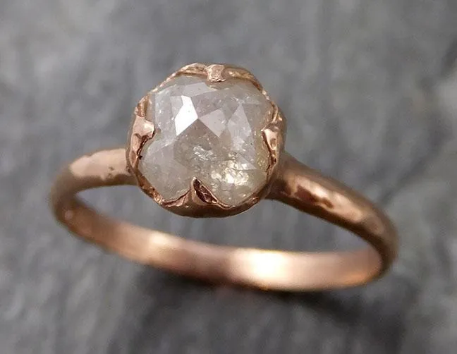 Faceted Fancy cut white Diamond Solitaire Engagement 14k Rose Gold Wedding Ring byAngeline 1130
