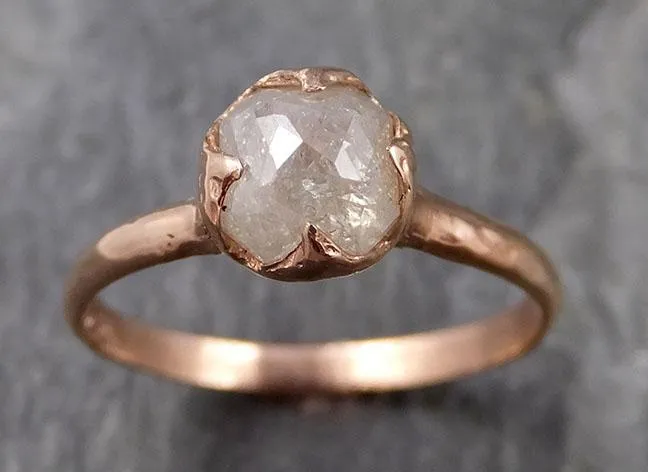 Faceted Fancy cut white Diamond Solitaire Engagement 14k Rose Gold Wedding Ring byAngeline 1130